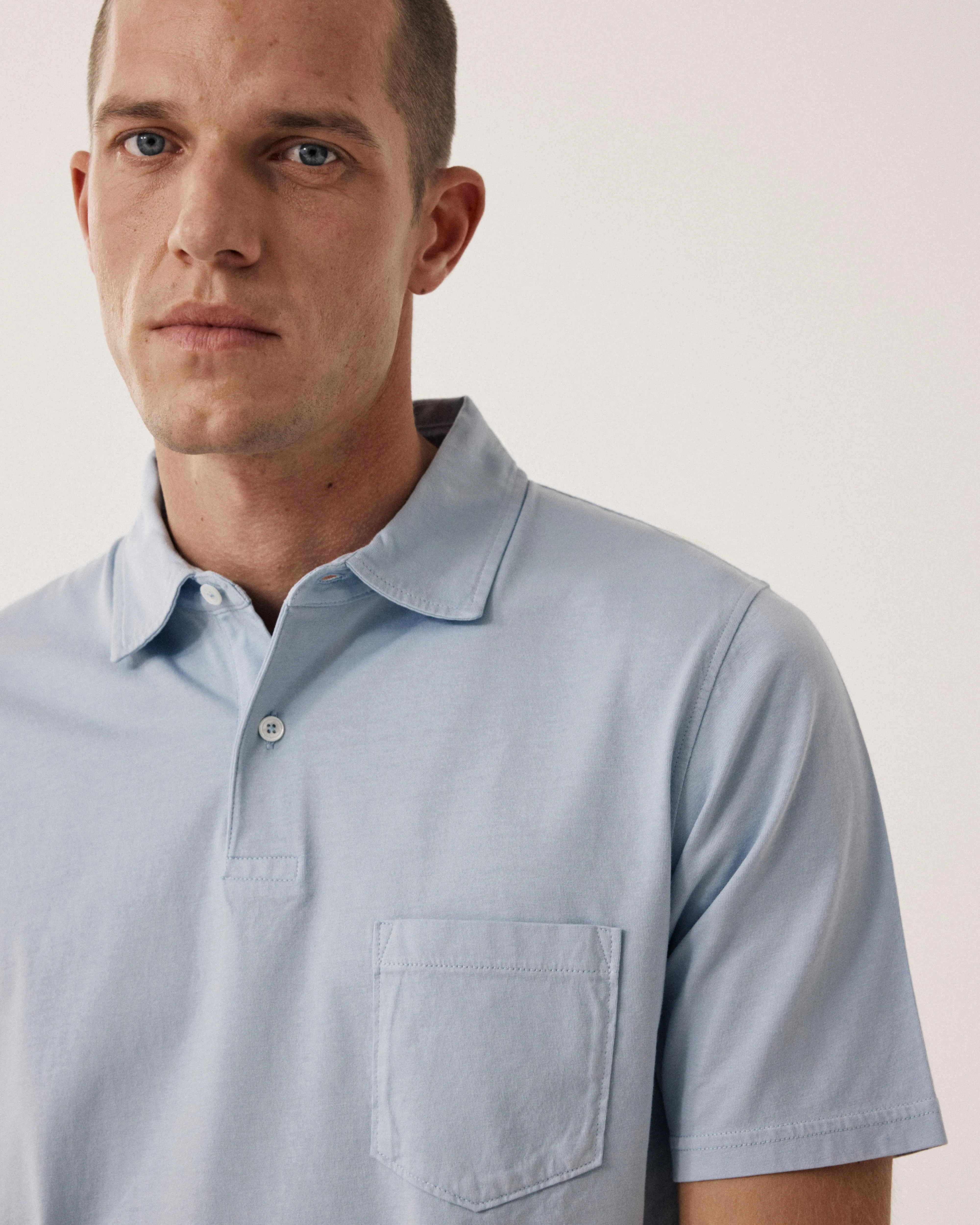 Polo Homme en Jersey de Coton Bleu Clair sold by Hartford product image thumbnail 3