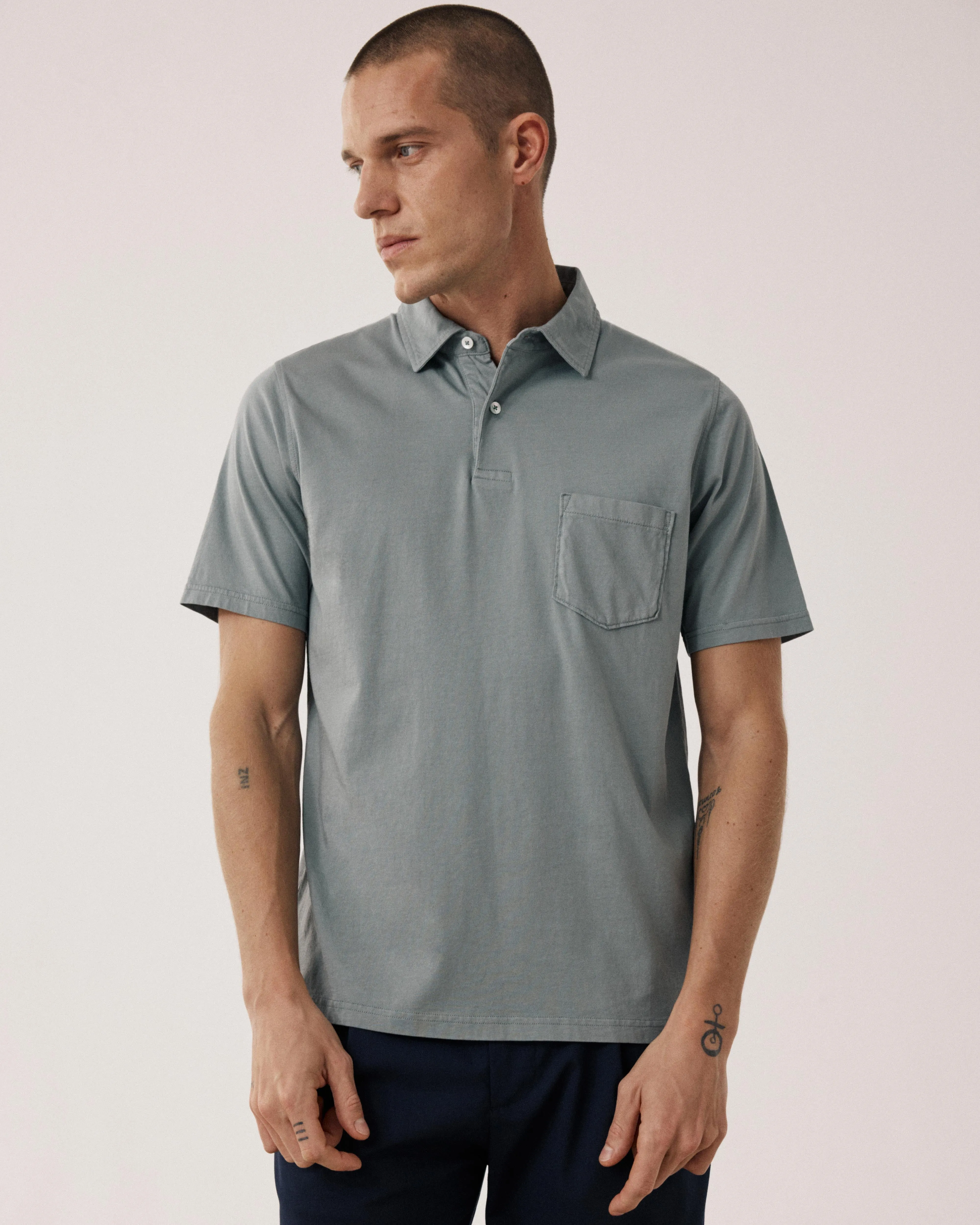 Polo Homme en Jersey de Coton Vert Militaire sold by Hartford