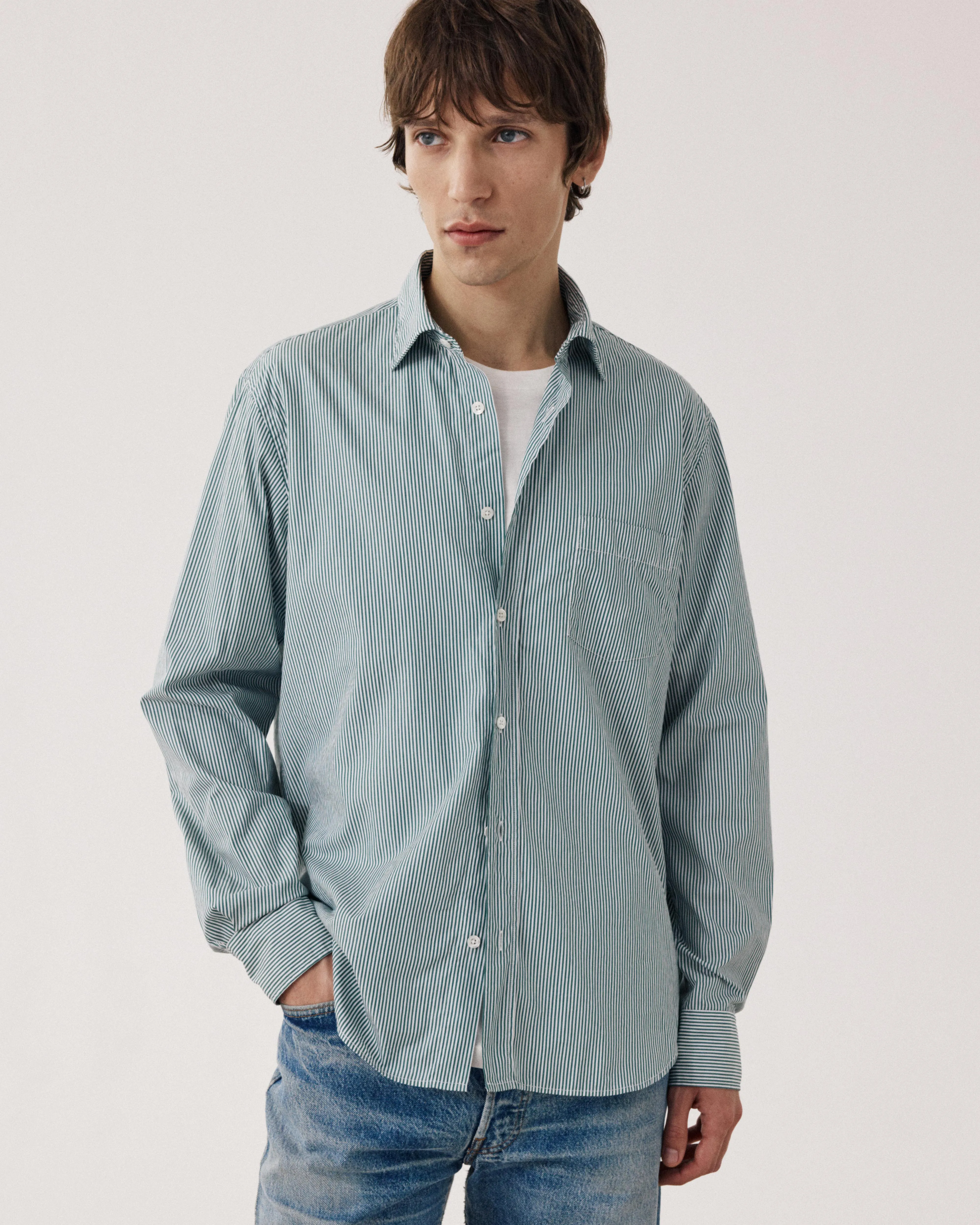 Chemise Homme en Popeline Vert & Blanc Paul sold by Hartford