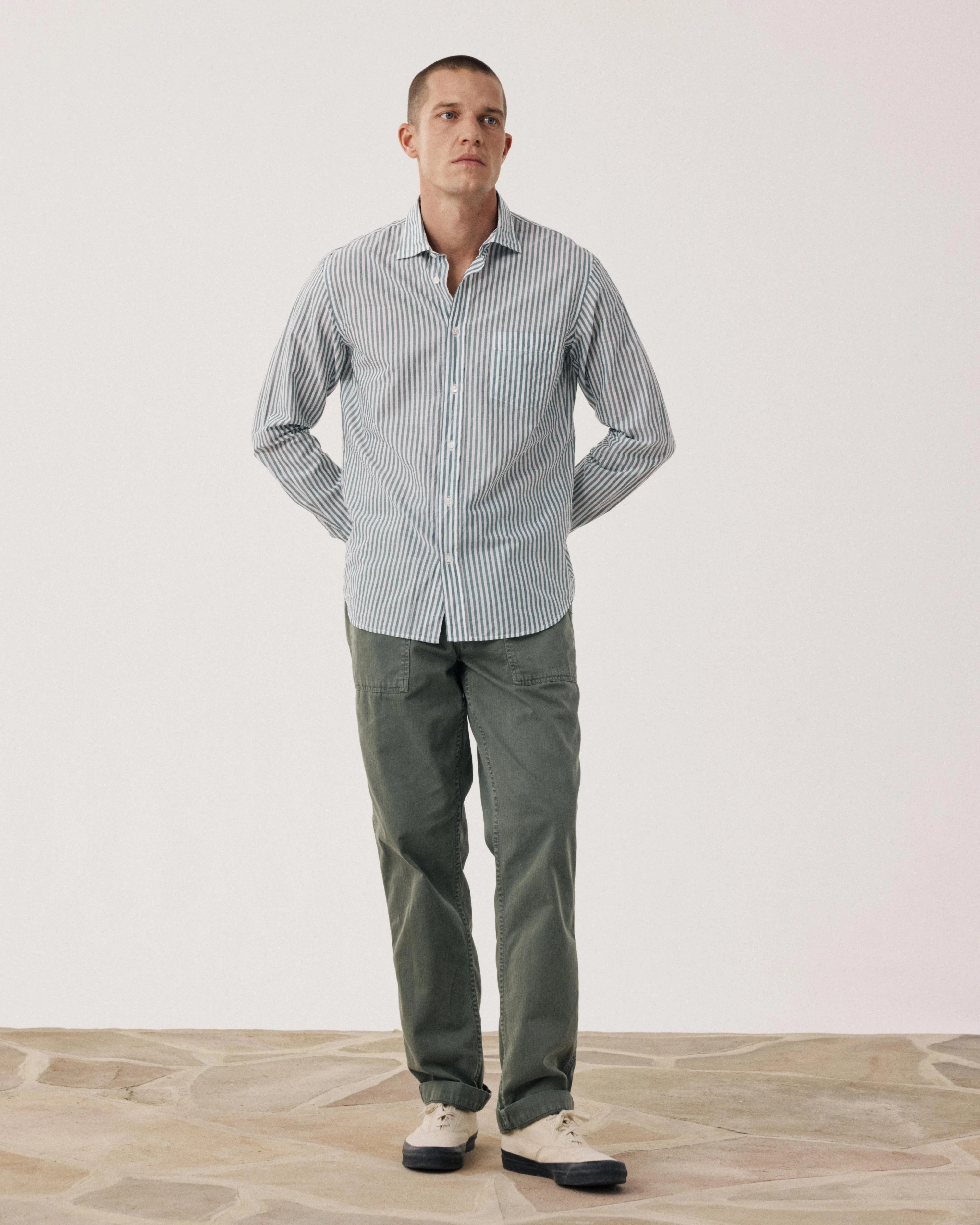 Chemise Homme en Fil-à-fil Rayé Vert & Blanc Paul sold by Hartford product image thumbnail 2