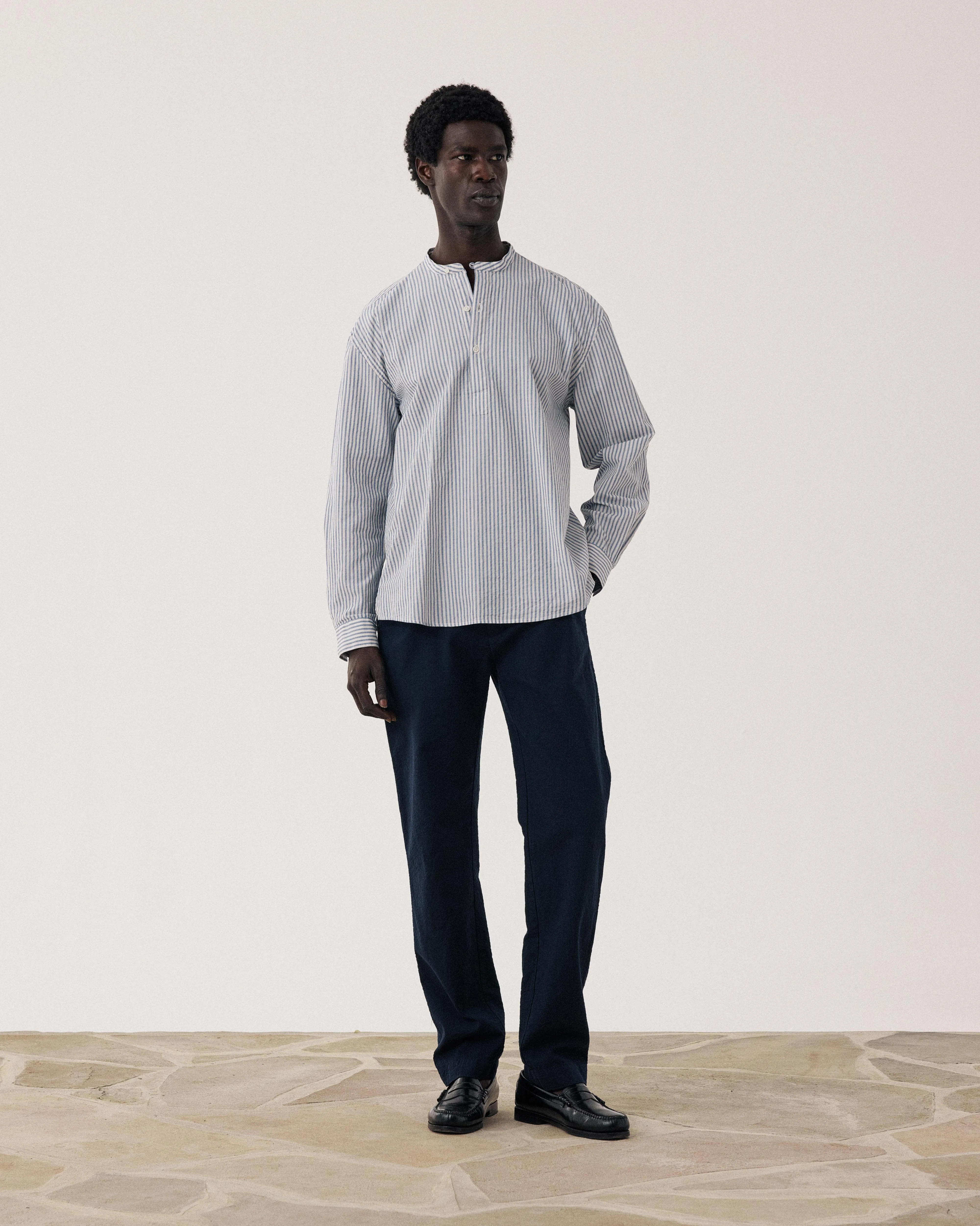 Chemise Homme en Dobby Bleu & Ecru Faldo sold by Hartford product image thumbnail 2