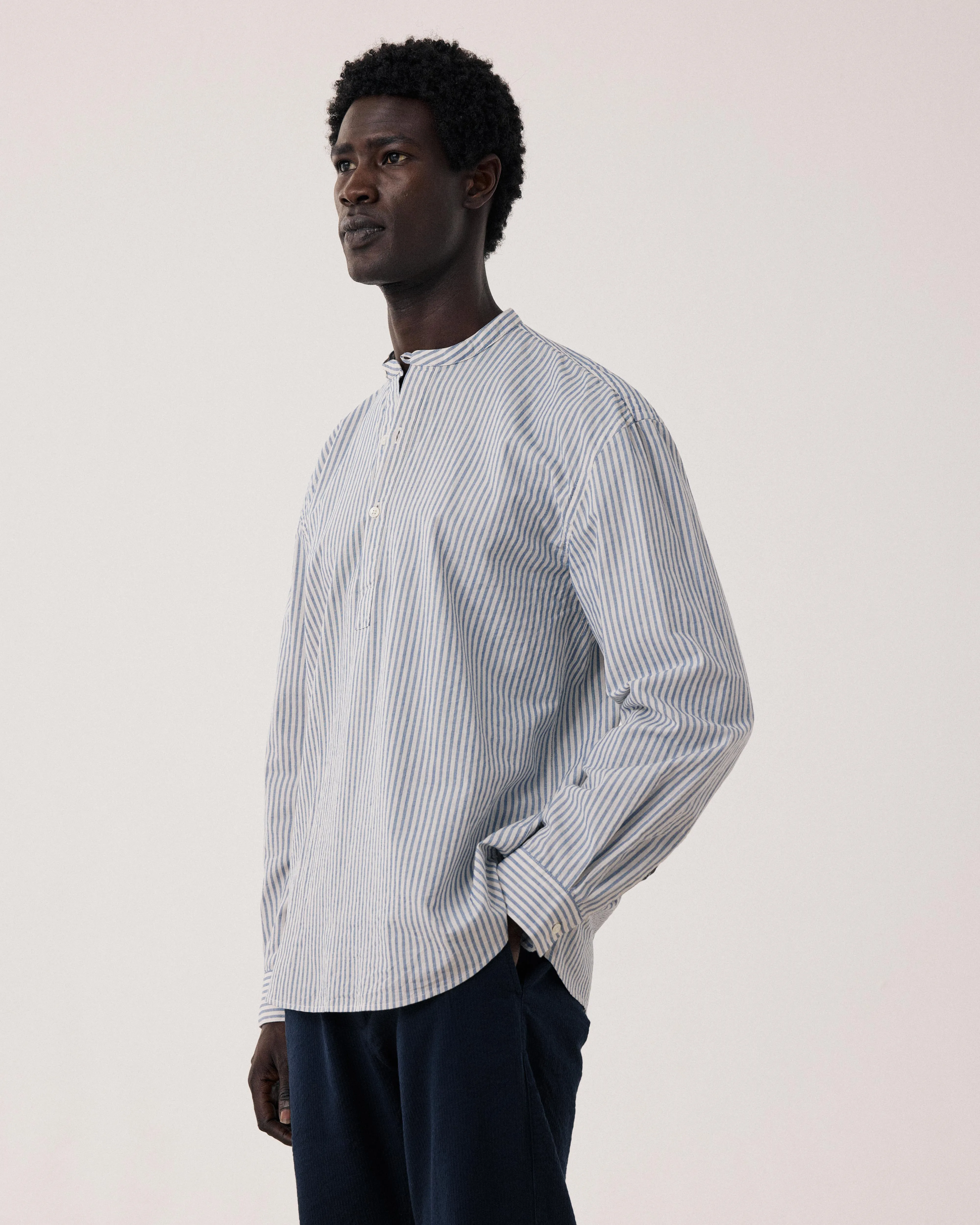 Chemise Homme en Dobby Bleu & Ecru Faldo sold by Hartford product image thumbnail 5