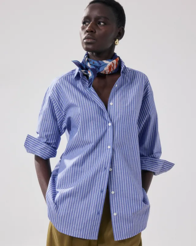 Bandana Femme en Coton Bleu & Orange Hibiscus made by Hartford