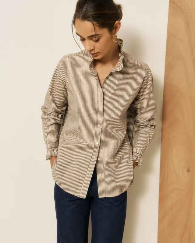 Chemise Femme en Coton à Rayures Marron Chana made by Hartford