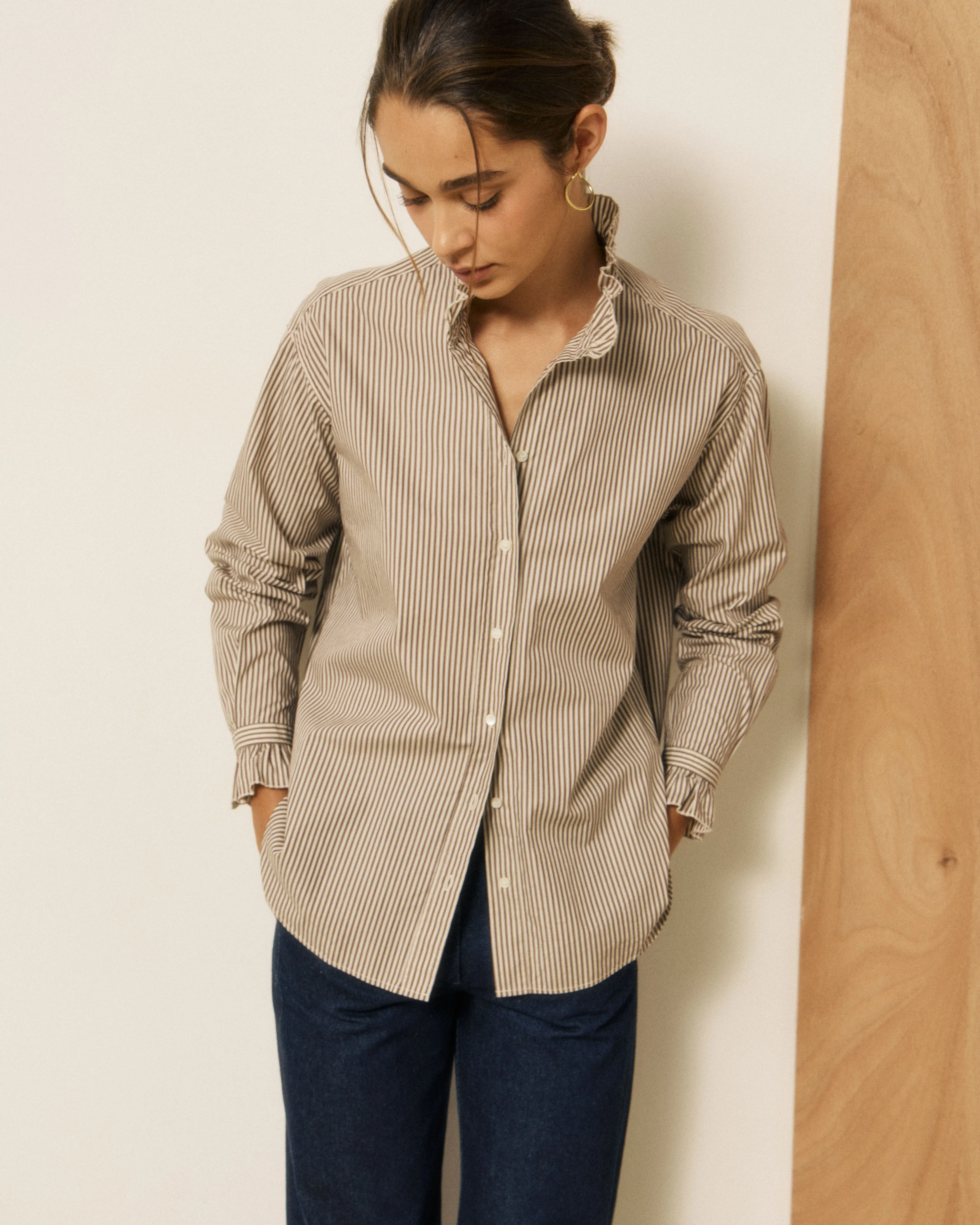 Chemise Femme en Coton à Rayures Marron Chana sold by Hartford