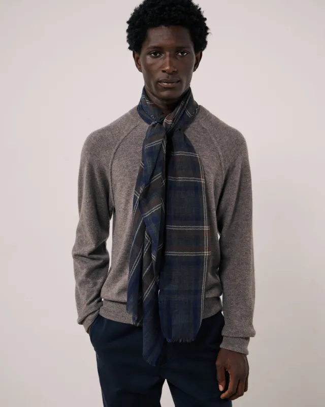 Echarpe Homme en Laine à Carreaux Tartan Bleu & Gris made by Hartford