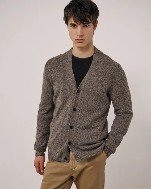 Pull Homme en Laine Mérinos Extrafine Taupe Seamless Cardigan made by Hartford