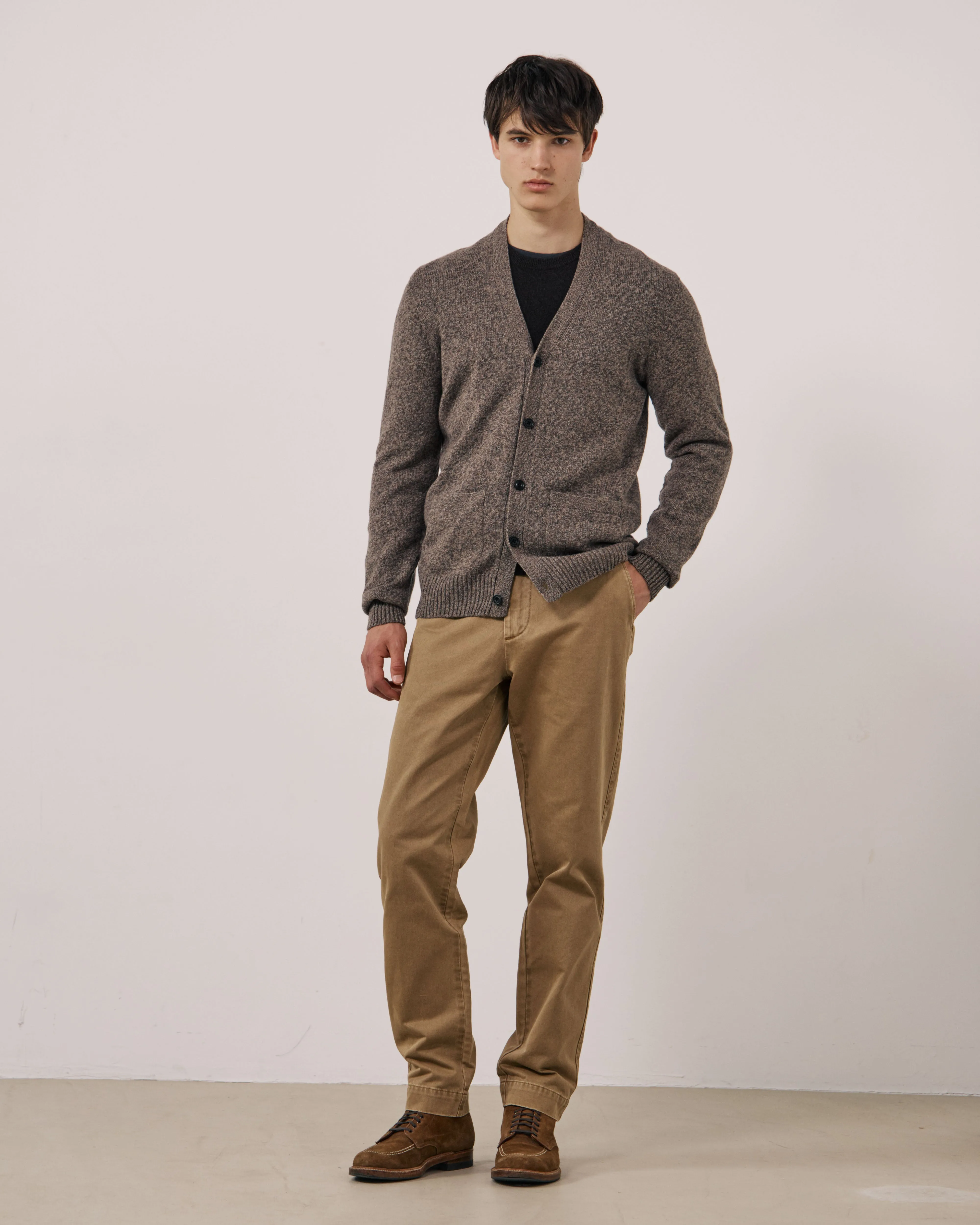 Pull Homme en Laine Mérinos Extrafine Taupe Seamless Cardigan sold by Hartford product image thumbnail 2