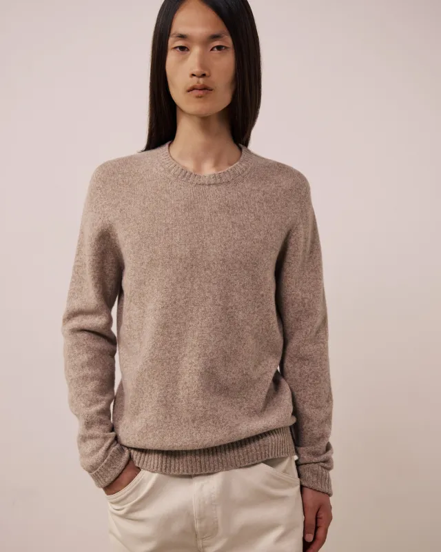 Pull Homme en Laine Mérinos Extrafine Tabac Seamless Crew made by Hartford