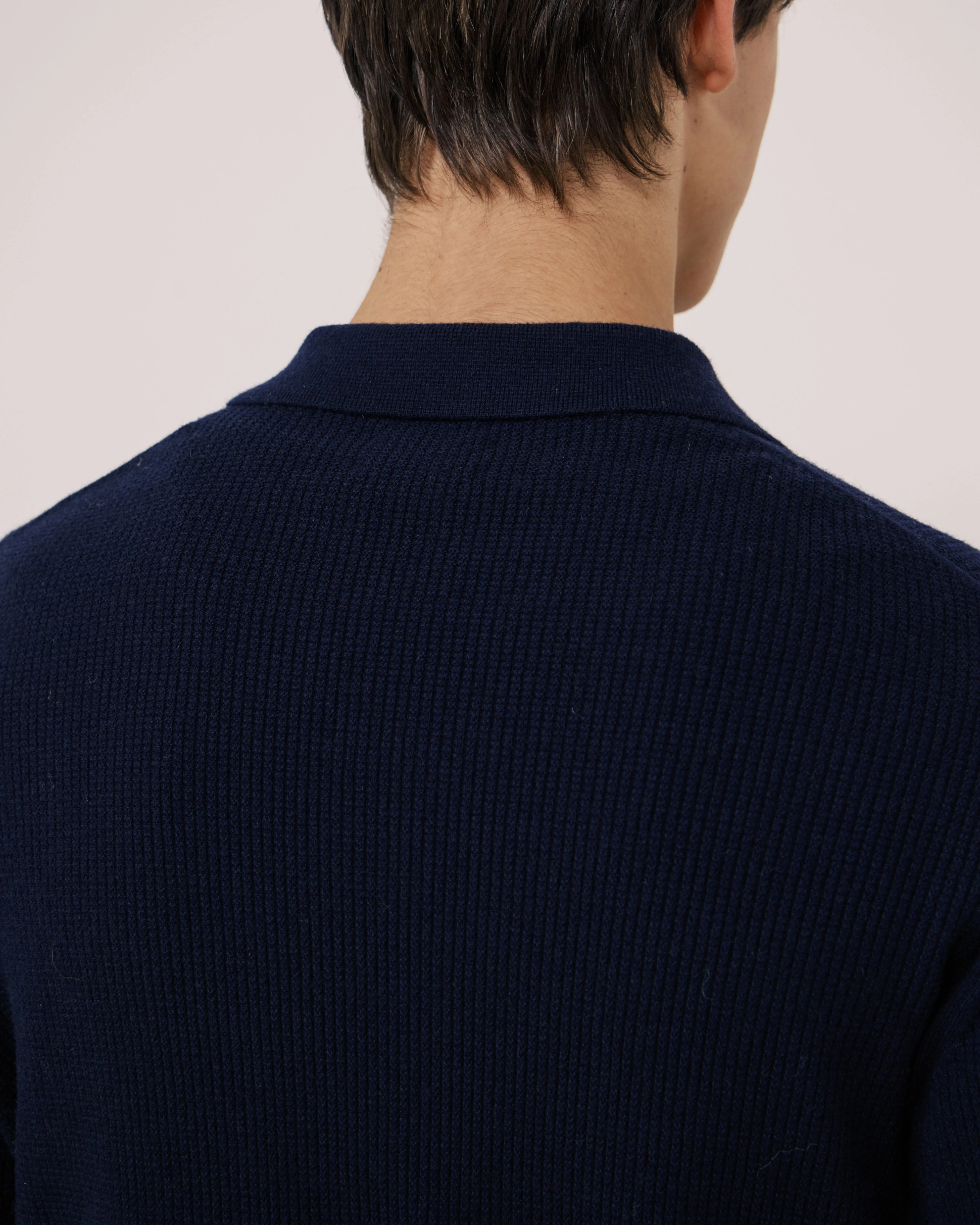 Pull Homme en Laine & Cachemire Gaufré Bleu Marine Polo sold by Hartford product image thumbnail 5