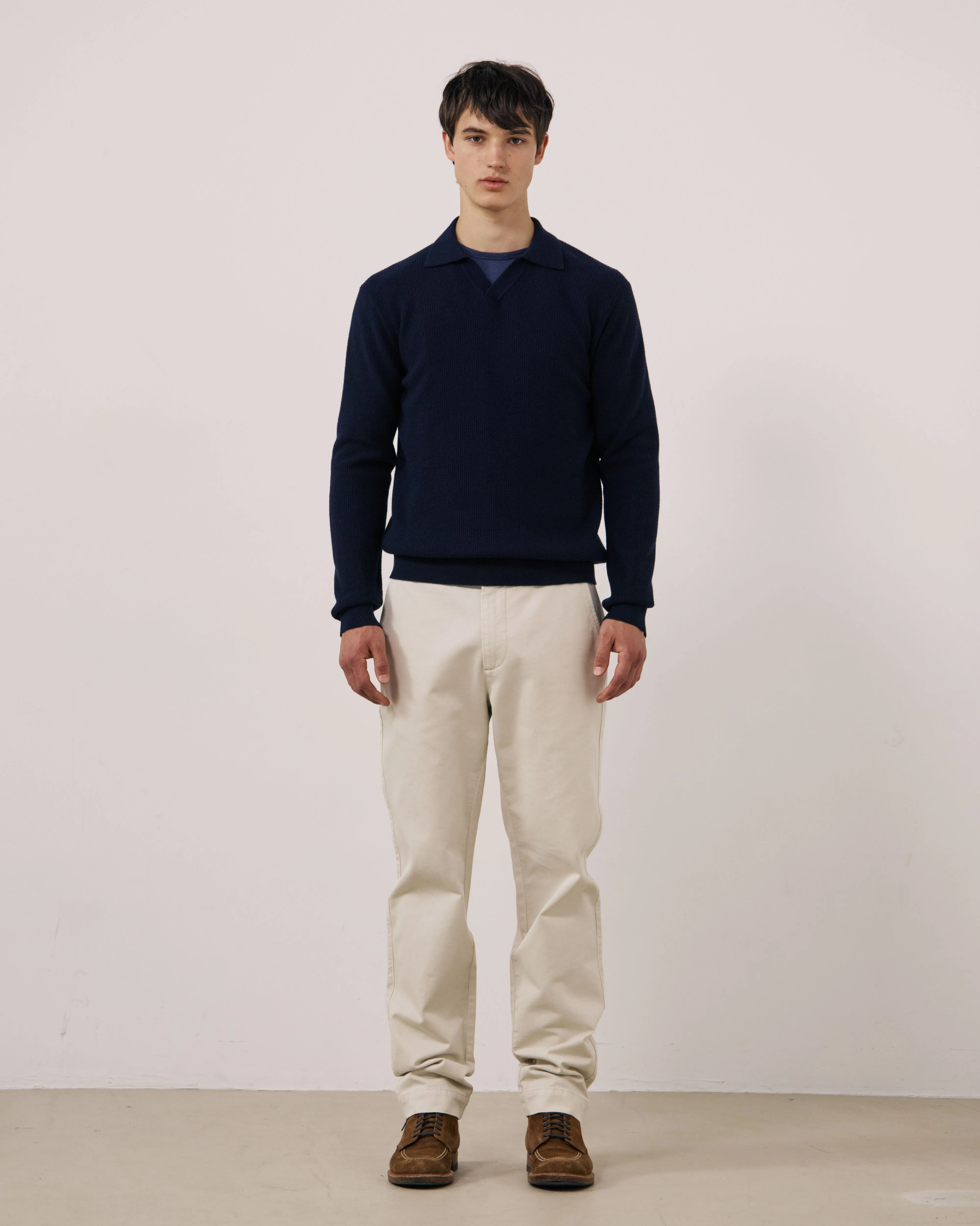 Pull Homme en Laine & Cachemire Gaufré Bleu Marine Polo sold by Hartford product image thumbnail 2
