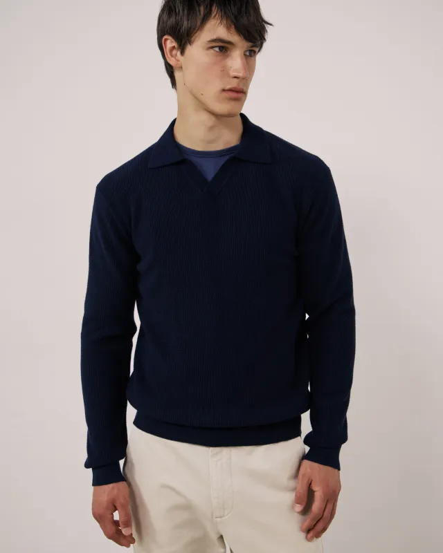 Pull Homme en Laine & Cachemire Gaufré Bleu Marine Polo made by Hartford
