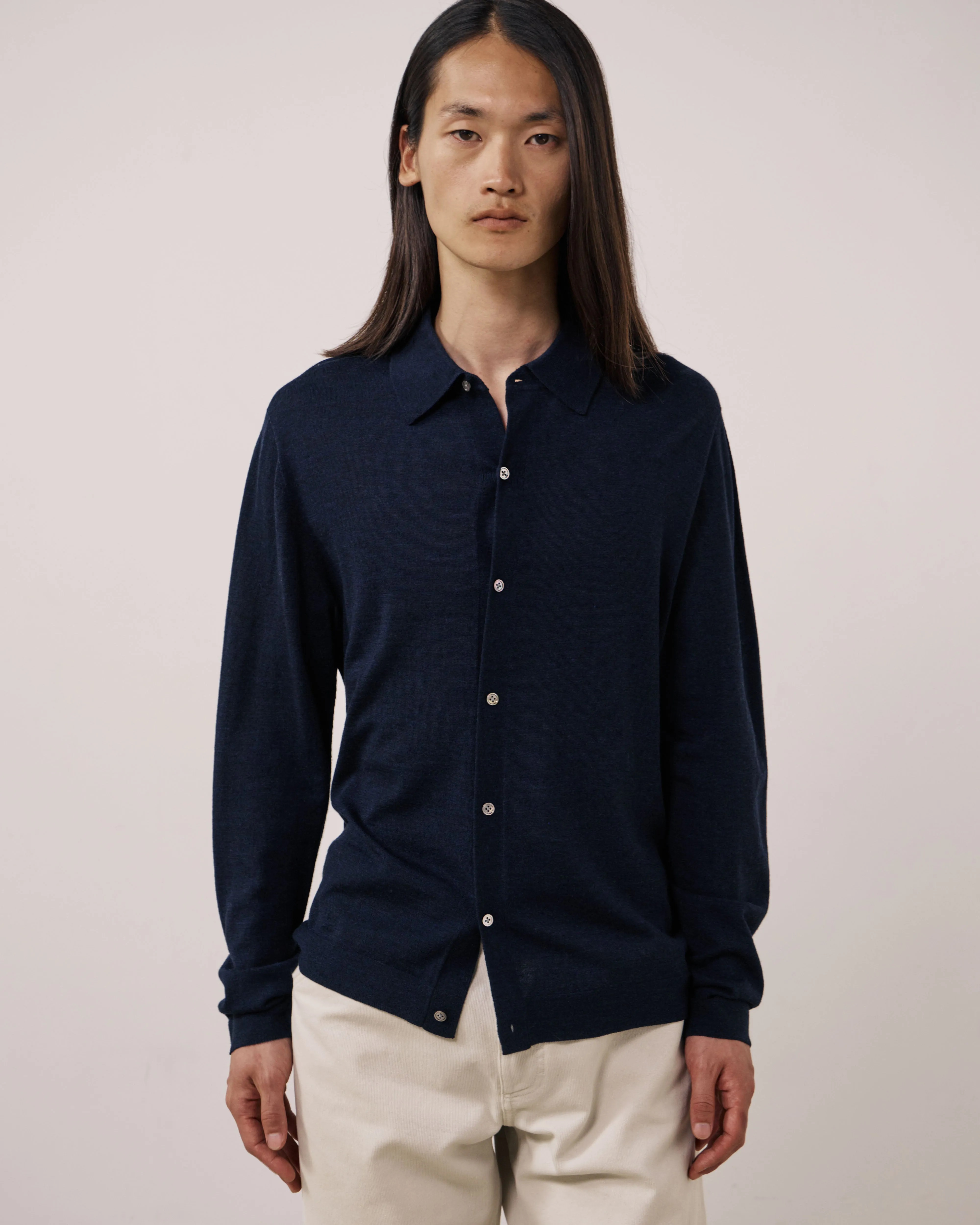 Pull Homme en Laine Extrafine Bleu Marine Merino Polo sold by Hartford product image thumbnail 4