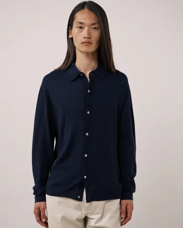 Pull Homme en Laine Extrafine Bleu Marine Merino Polo made by Hartford
