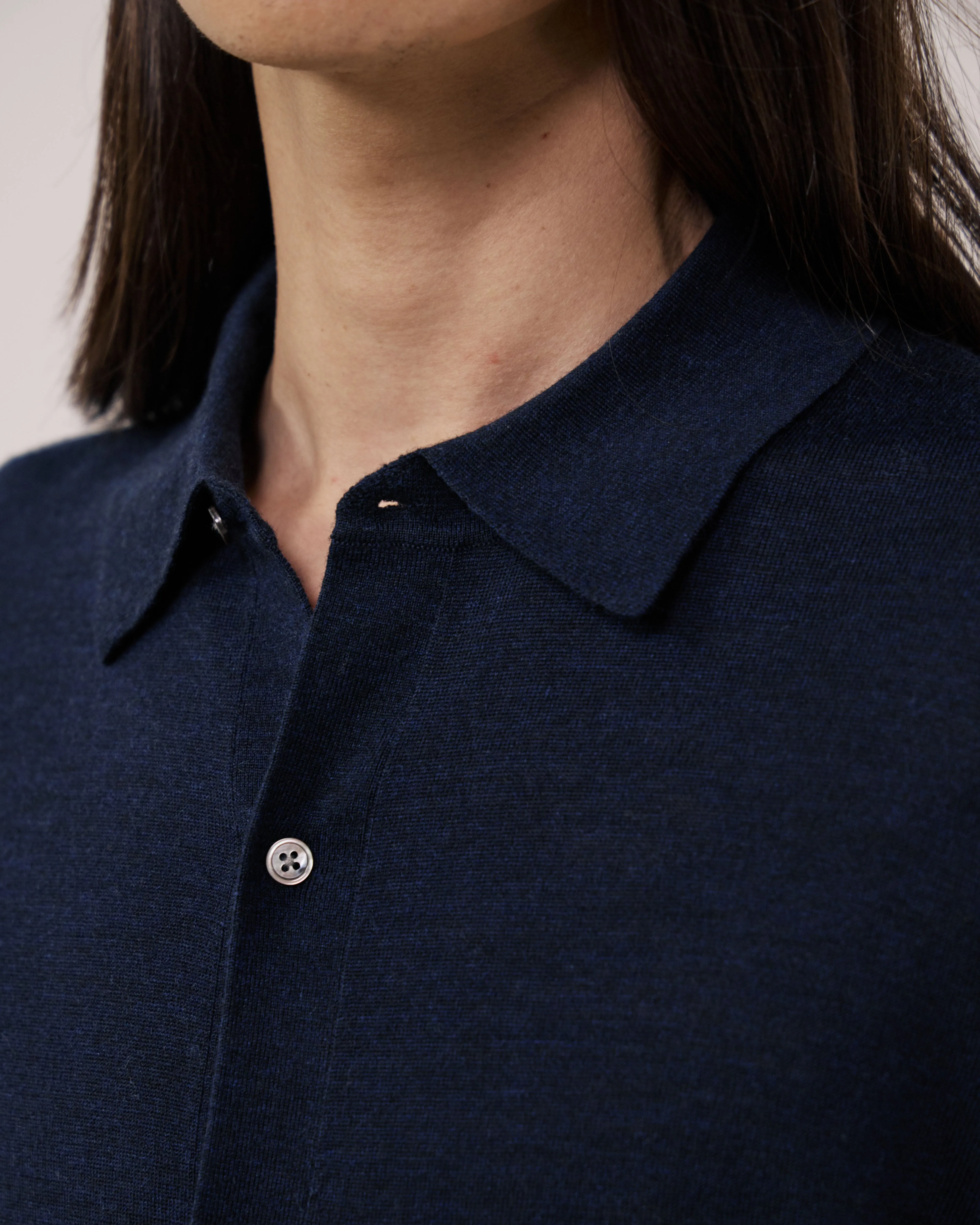 Pull Homme en Laine Extrafine Bleu Marine Merino Polo sold by Hartford product image thumbnail 5