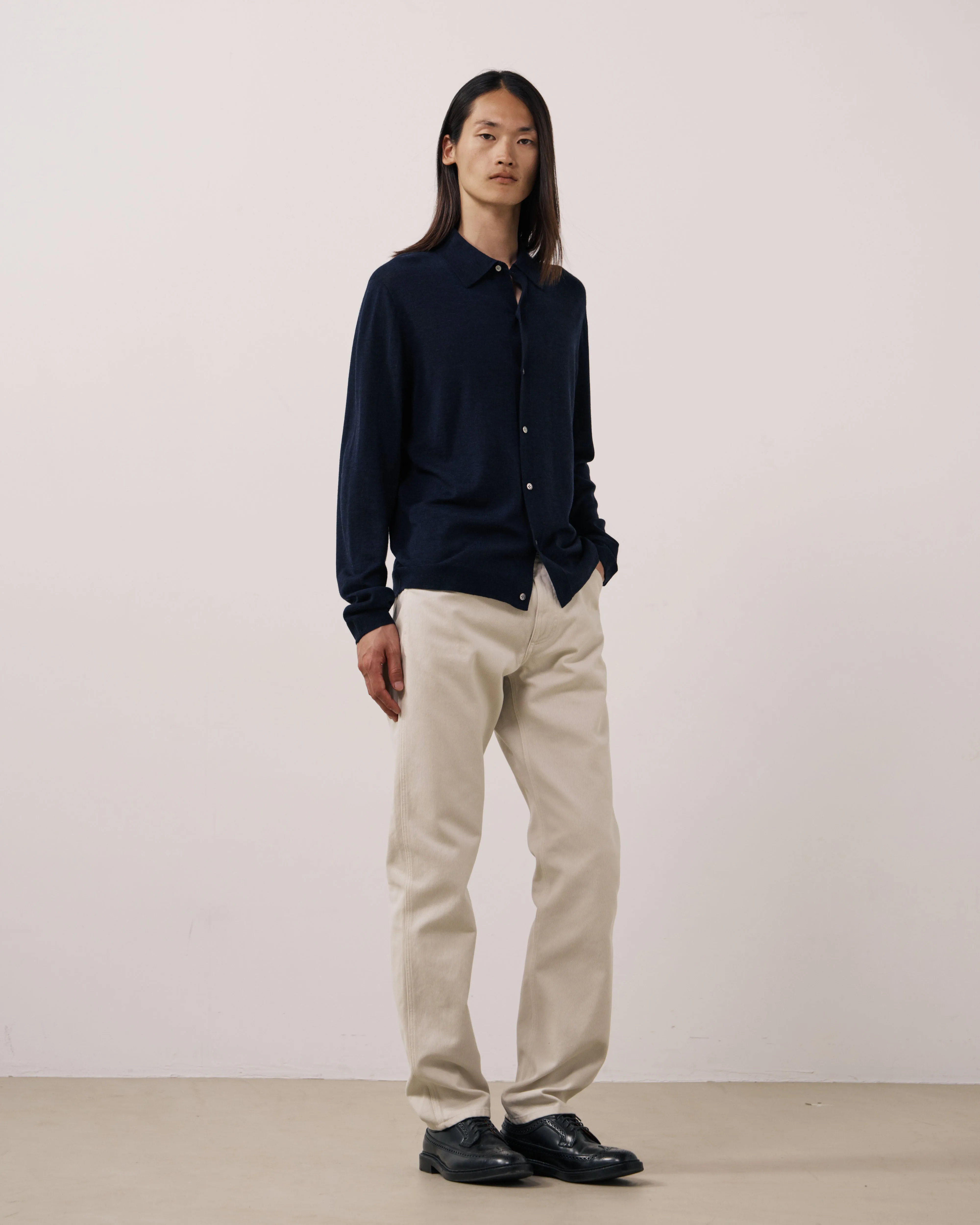 Pull Homme en Laine Extrafine Bleu Marine Merino Polo sold by Hartford product image thumbnail 3