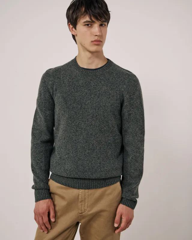 Pull Homme en Laine Mérinos Extrafine Vert Camo Seamless Crew made by Hartford