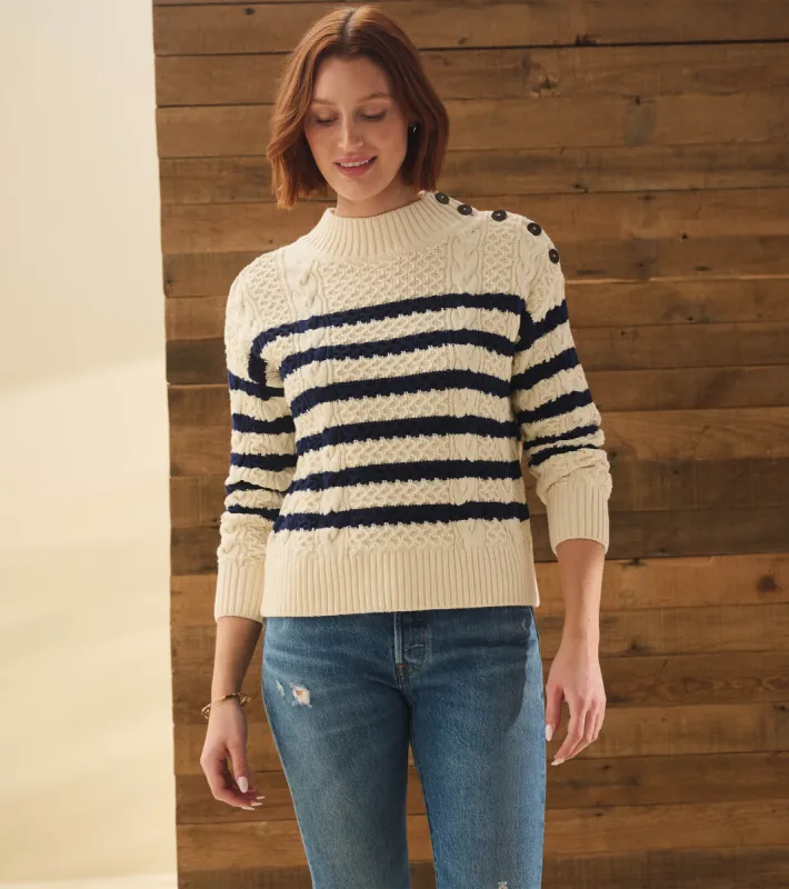 Button Neck Sweater - French Stripe made by Hatley
