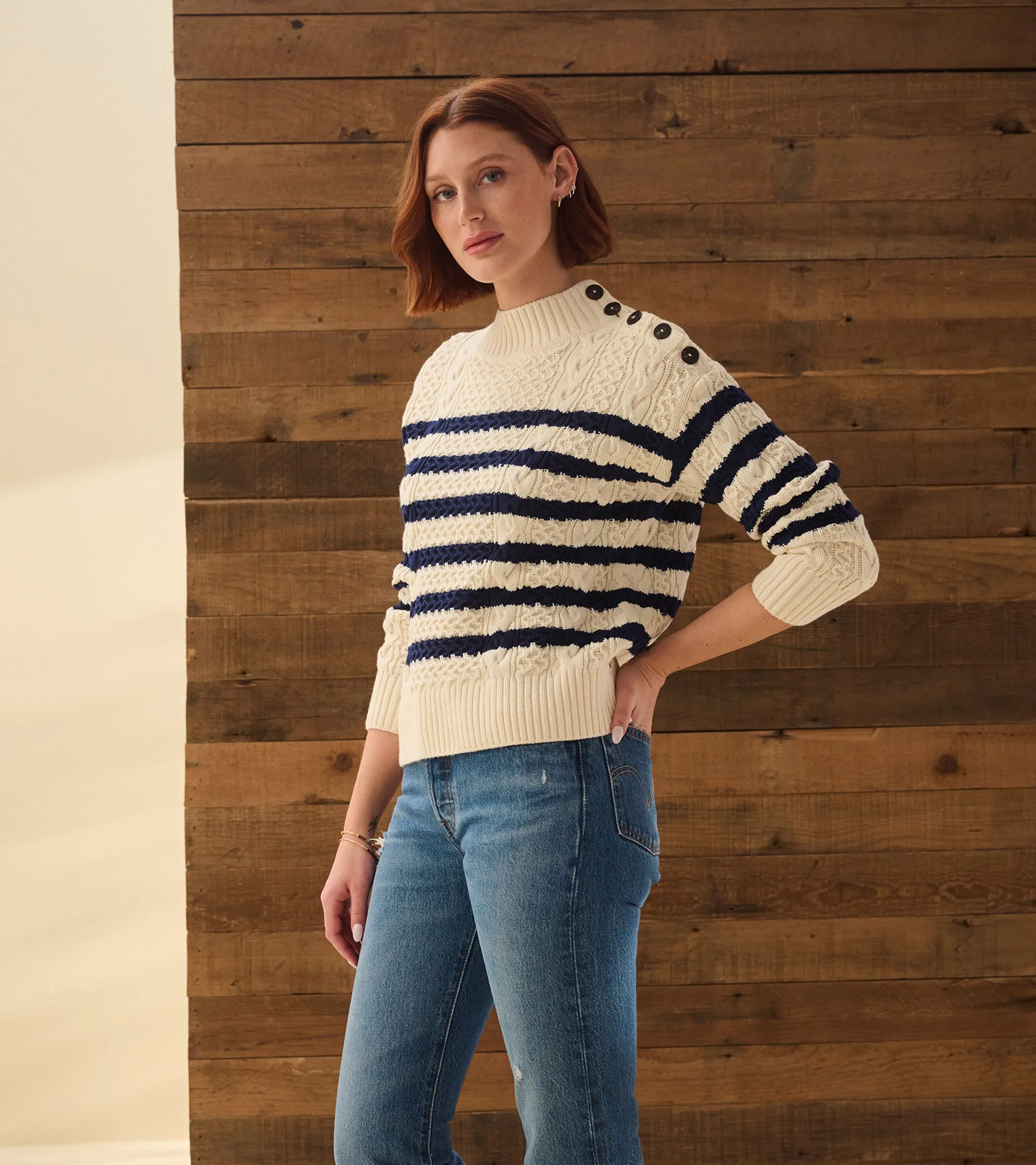 Button Neck Sweater - French Stripe sold by Hatley product image thumbnail 4