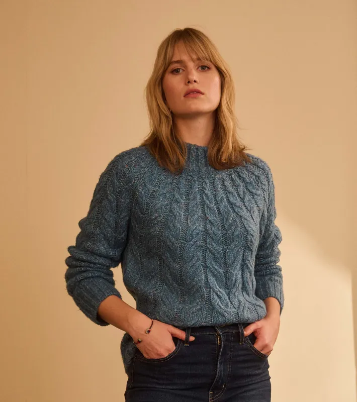 Dylan Cable Knit Sweater - Blue Heather sold by Hatley