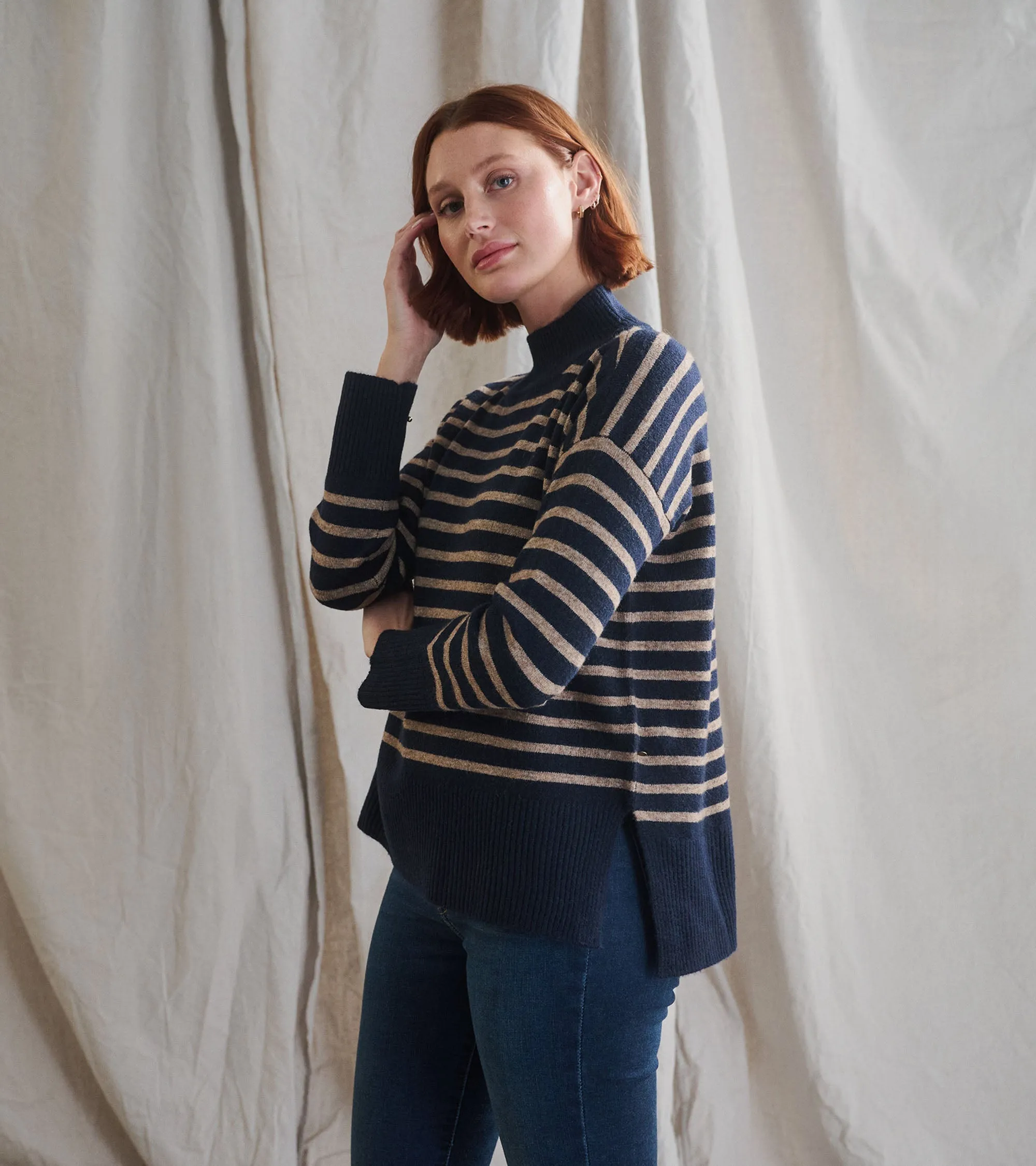 Mock Neck Tunic - Navy Taupe Stripes sold by Hatley product image thumbnail 4