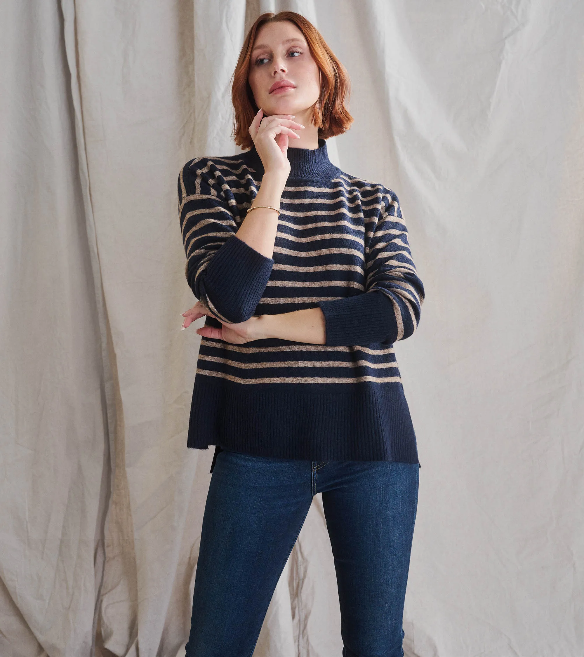 Mock Neck Tunic - Navy Taupe Stripes sold by Hatley product image thumbnail 3