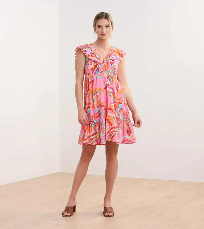Zoe Ruffle Sleeve Dress - Blooming Palms sold by Hatley
