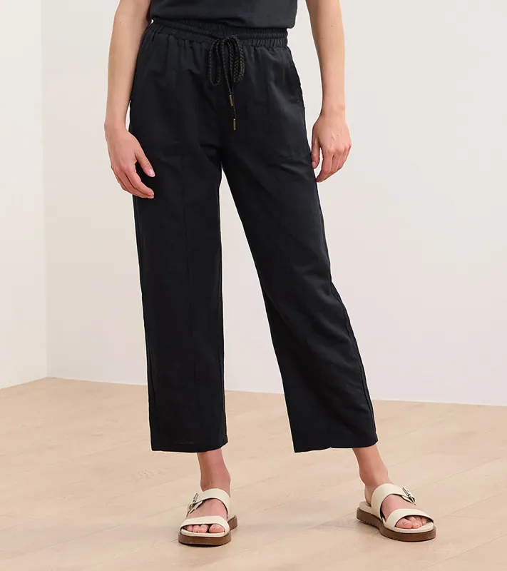 Straight Leg Linen Pants - Black made by Hatley