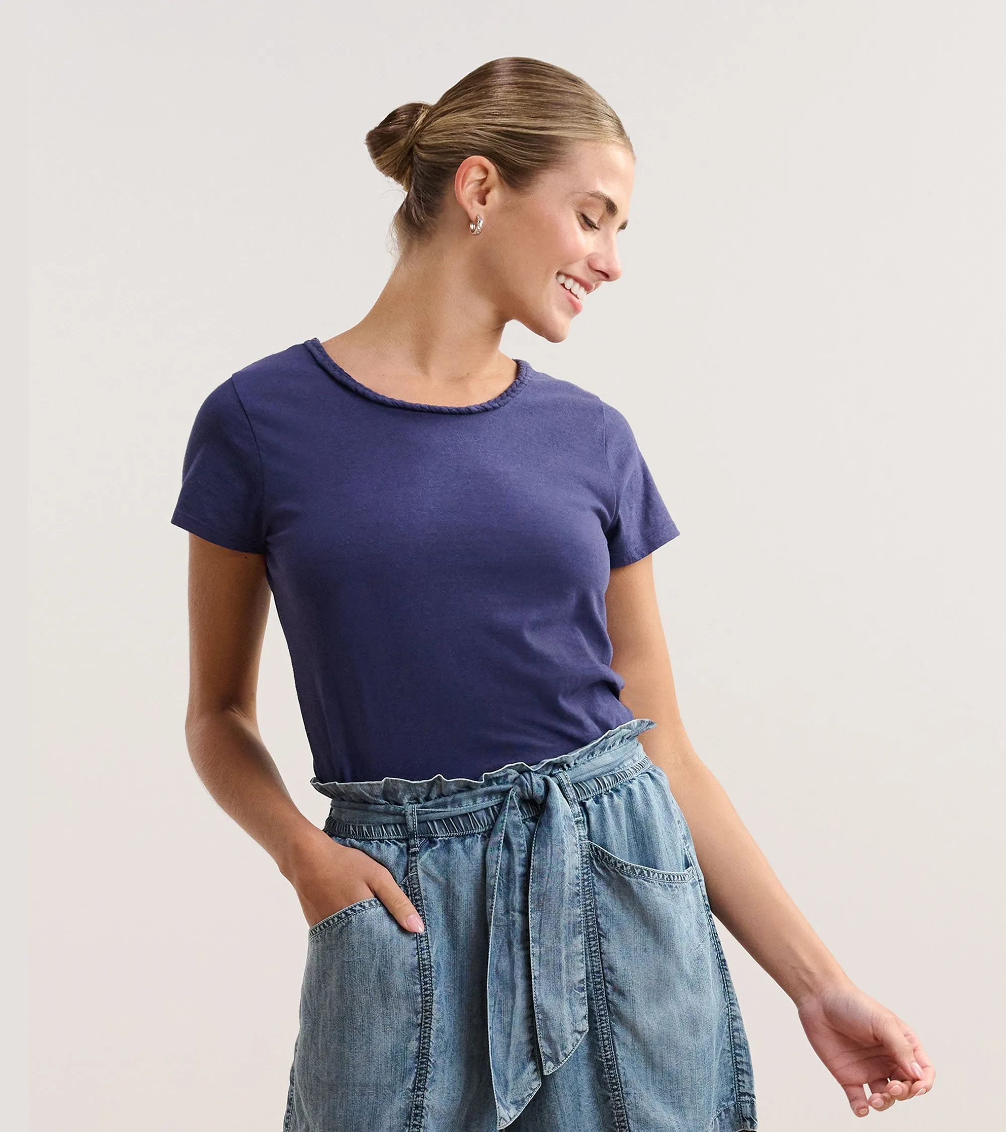 Braided Neck Tee - Navy sold by Hatley