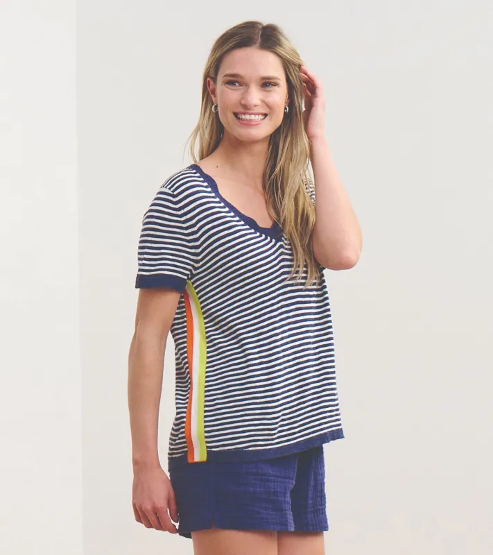 V-Neck Knit Tee - Patriot Blue Stripes made by Hatley