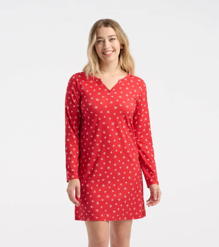 Women's Red Snowflakes Polyknit Long Sleeve Nightshirt sold by Hatley