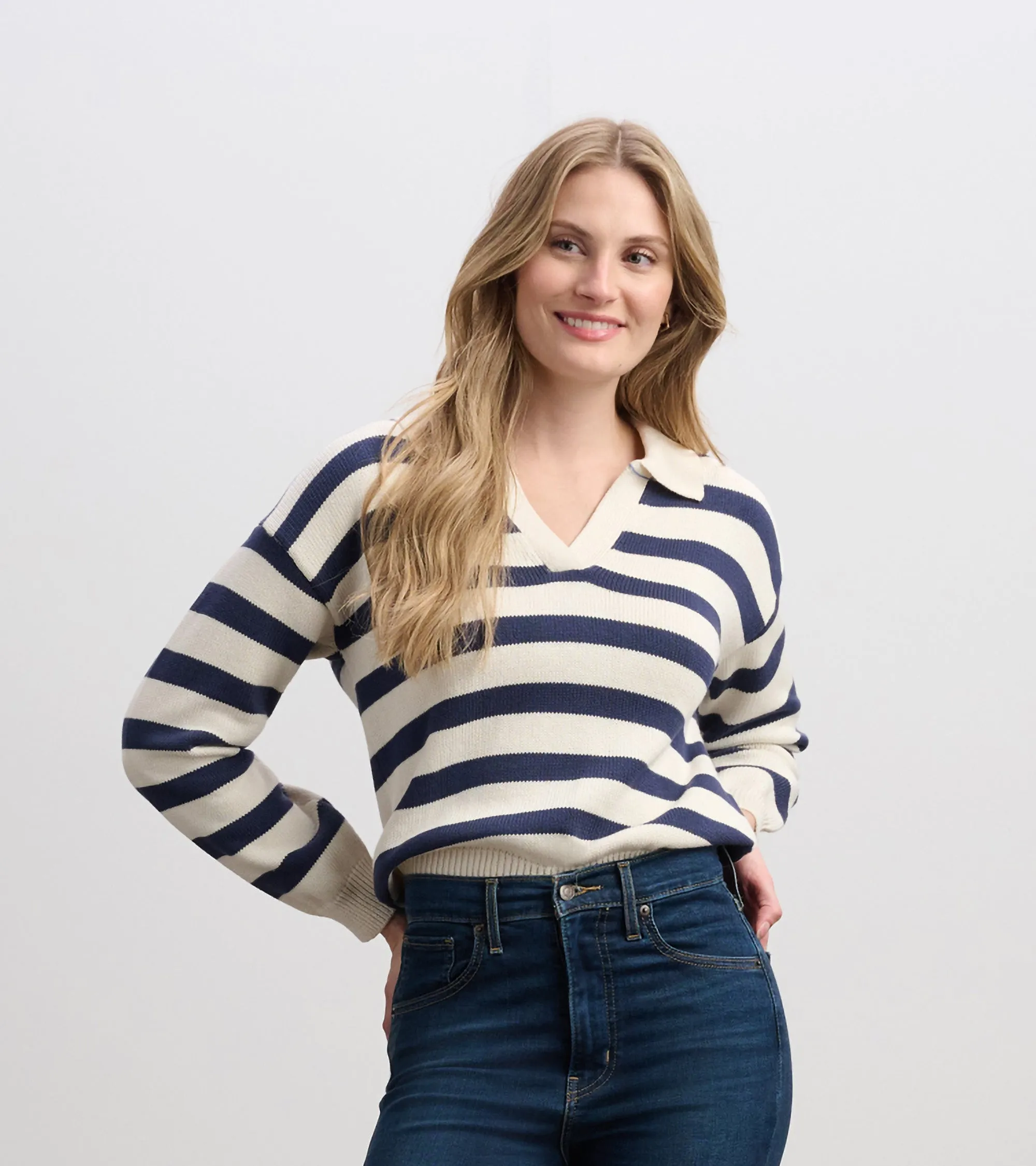 Johnny Collar Sweater - Nautical Stripes sold by Hatley