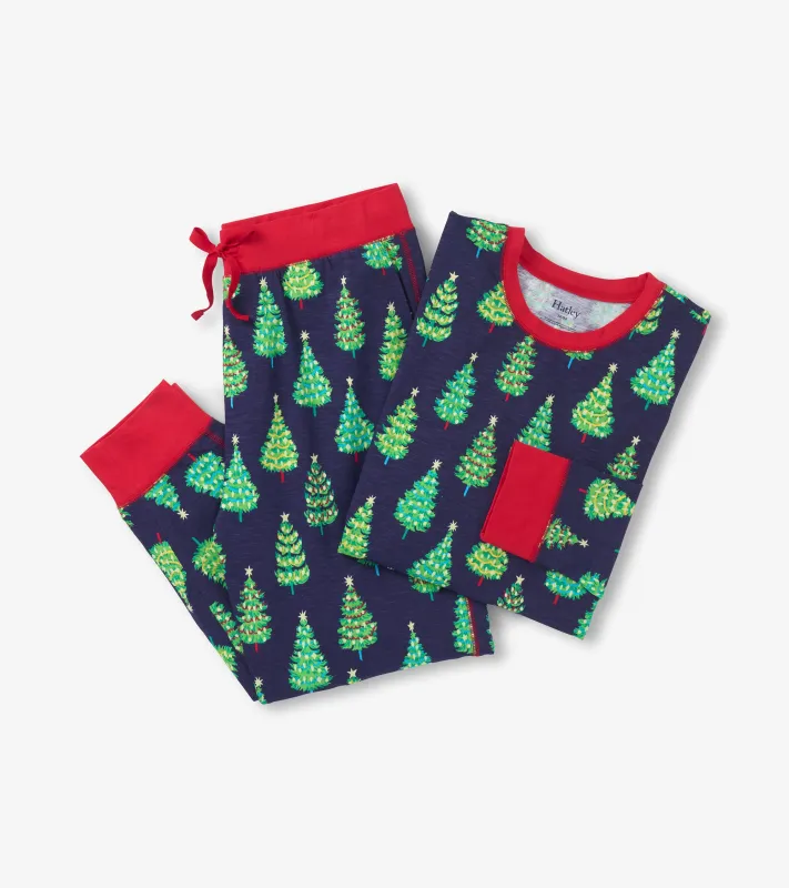 Men's Bottle Brush Trees Glow in the Dark Cotton Pajama Set sold by Hatley