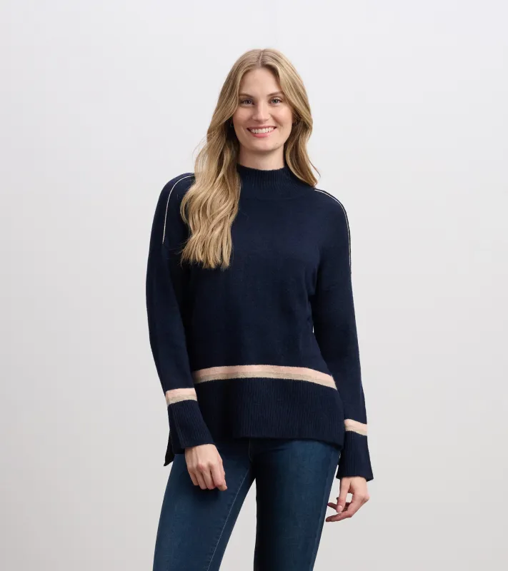 Mock Neck Sweater - Navy Stripe sold by Hatley