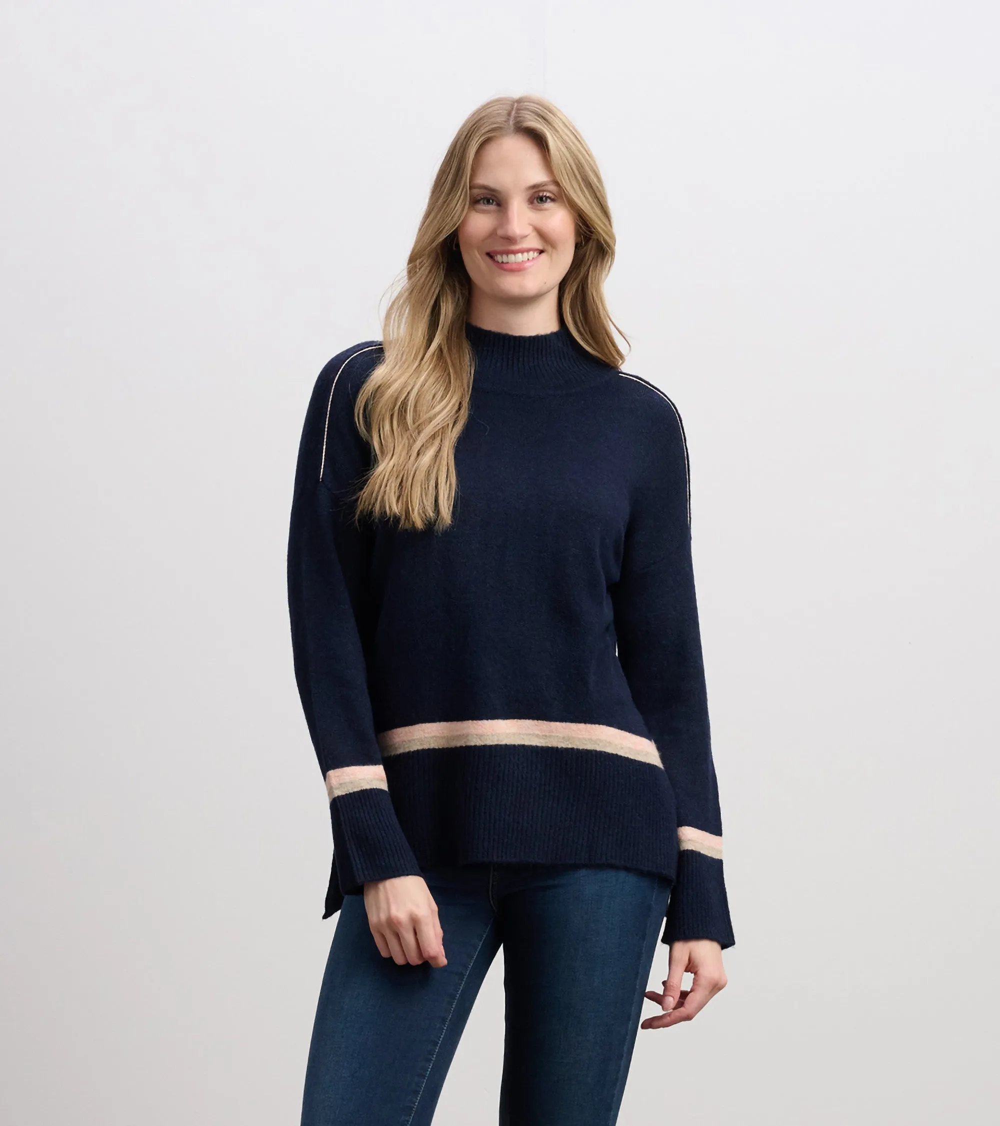 Mock Neck Sweater - Navy Stripe sold by Hatley