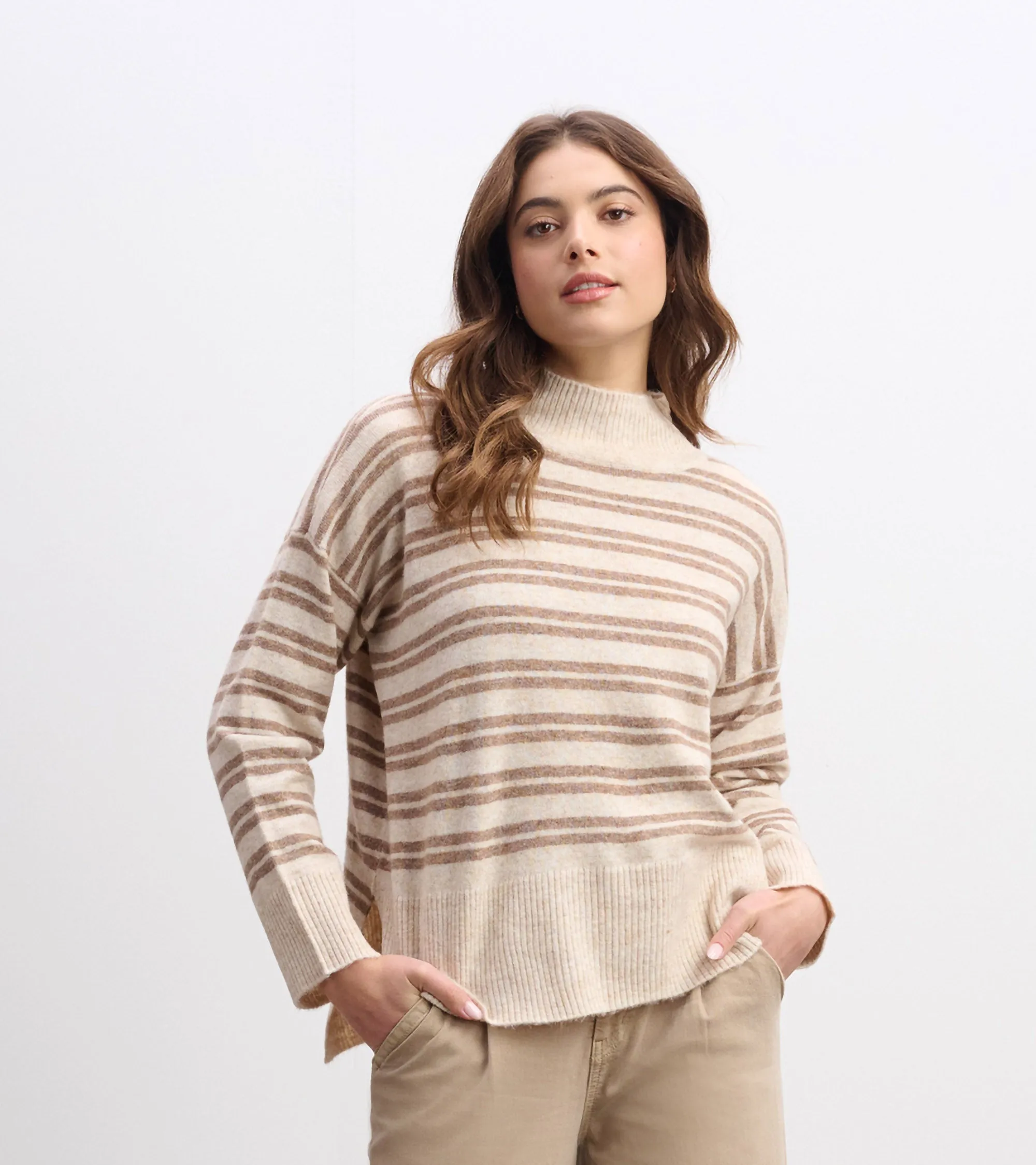 Mock Neck Sweater - Double Stripe Camel sold by Hatley