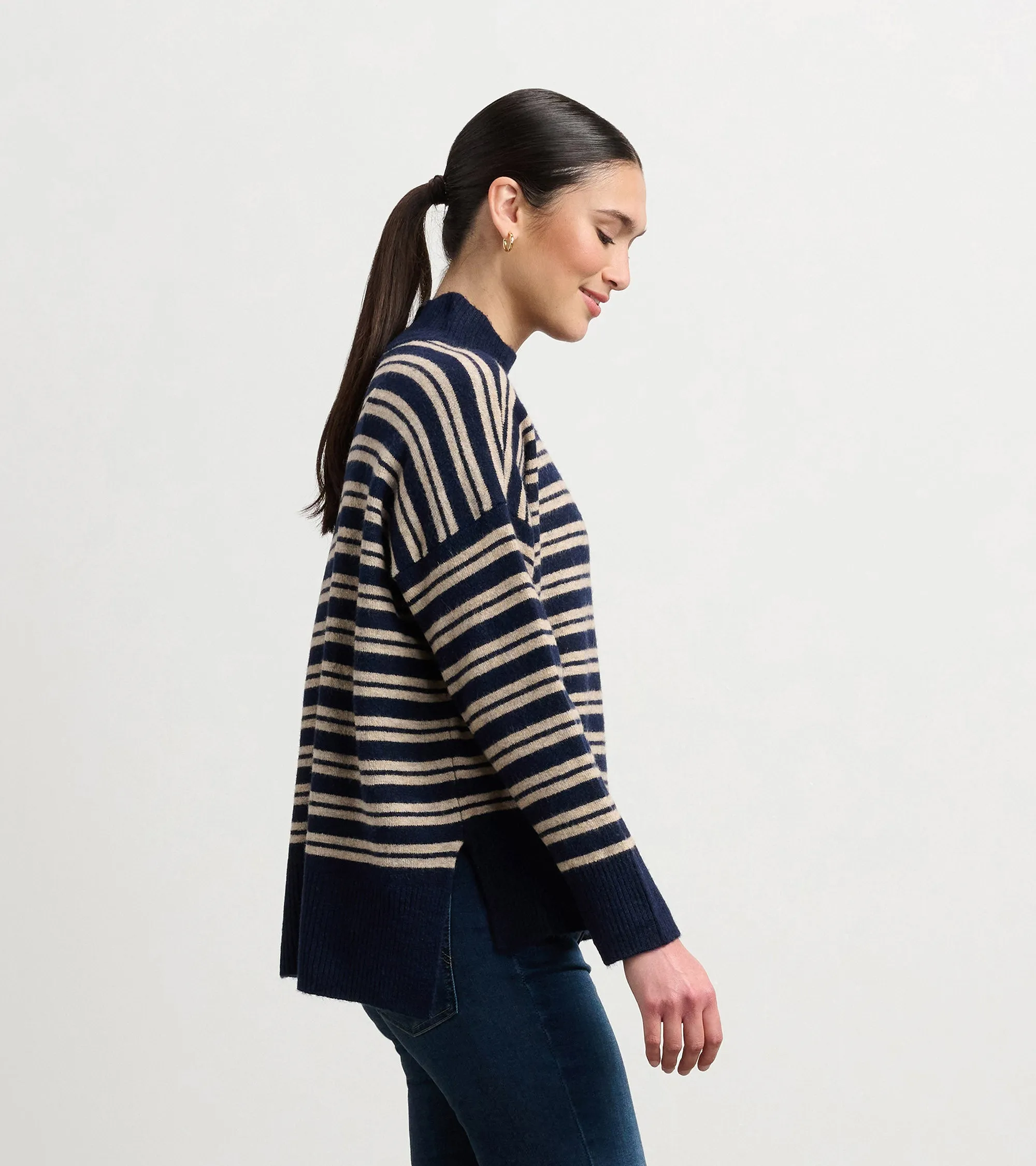 Mock Neck Sweater - Navy and Camel Stripe sold by Hatley product image thumbnail 3