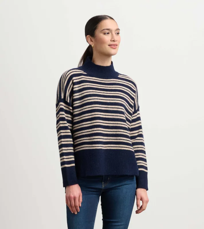 Mock Neck Sweater - Navy and Camel Stripe sold by Hatley