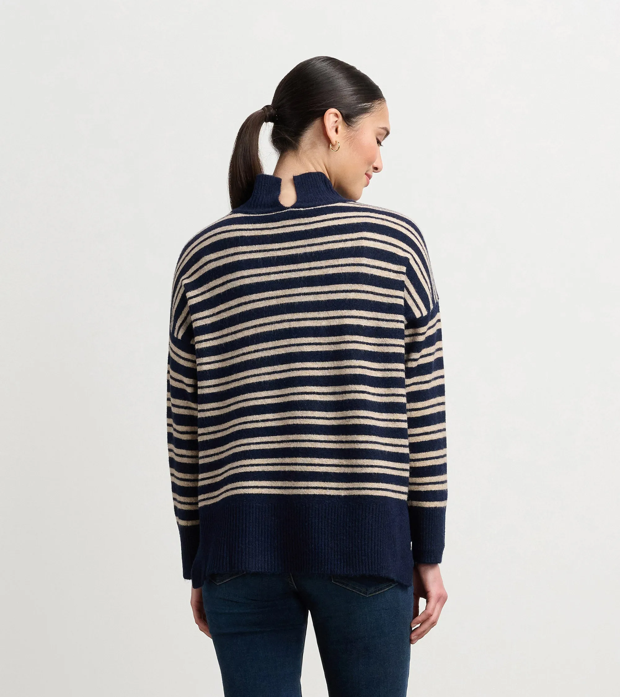 Mock Neck Sweater - Navy and Camel Stripe sold by Hatley product image thumbnail 4