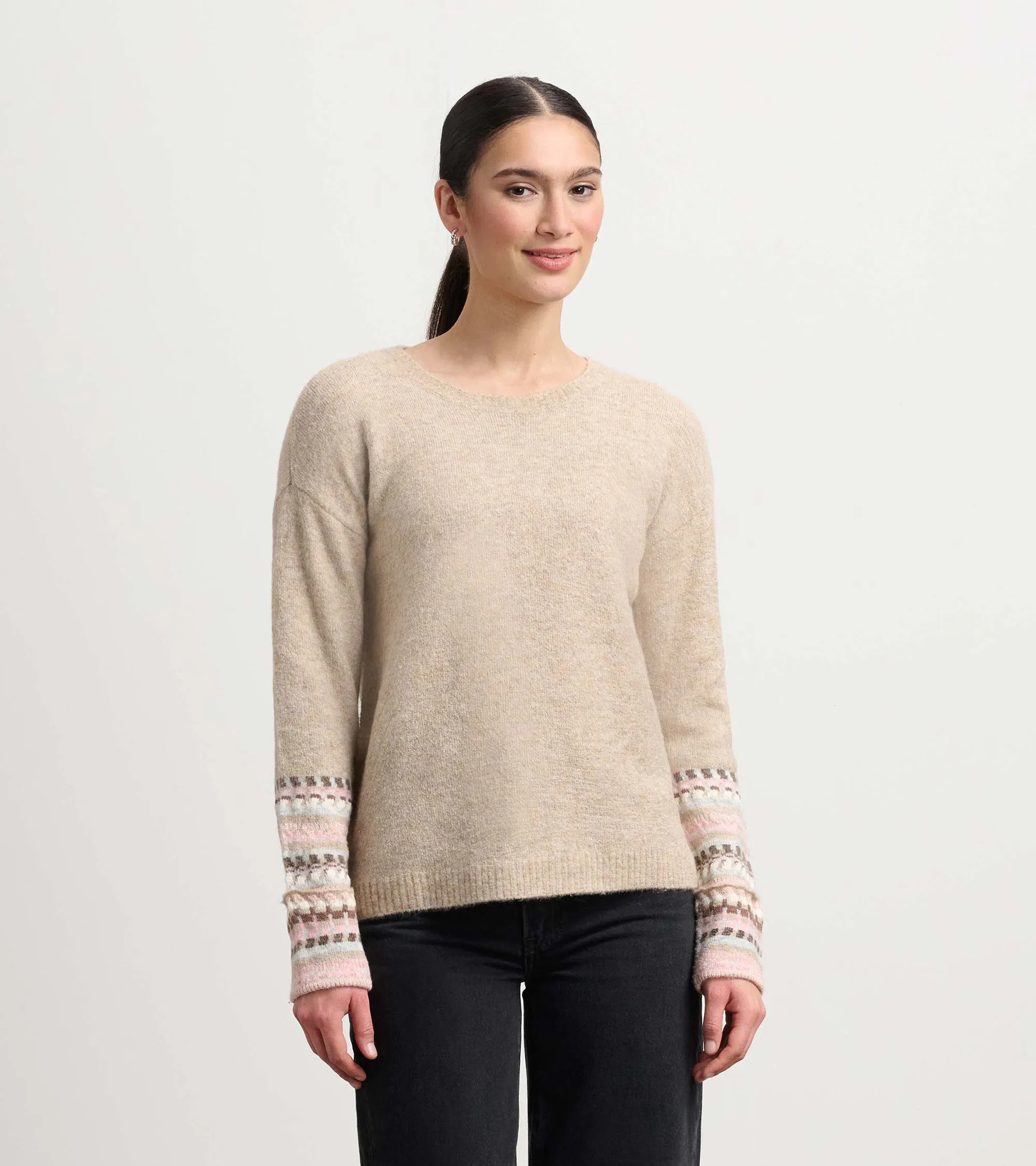 Jacquard Cuff Sweater - Oatmeal Melange sold by Hatley