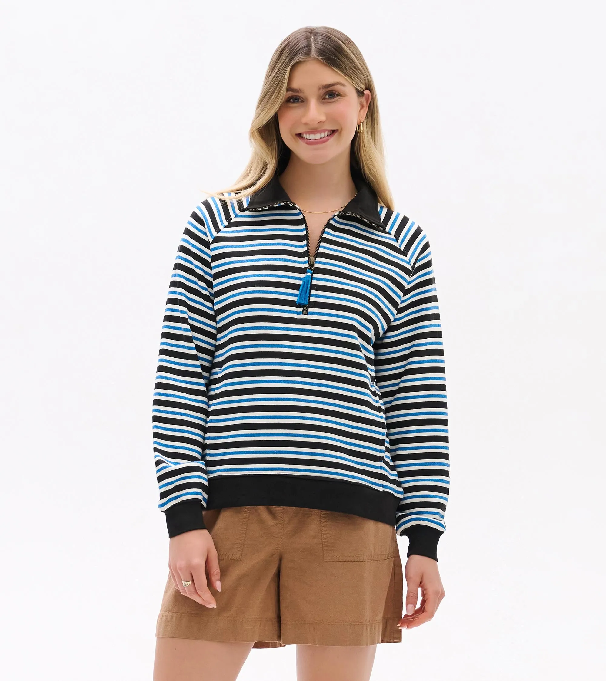 Mock Neck Pullover - Black Stripes sold by Hatley