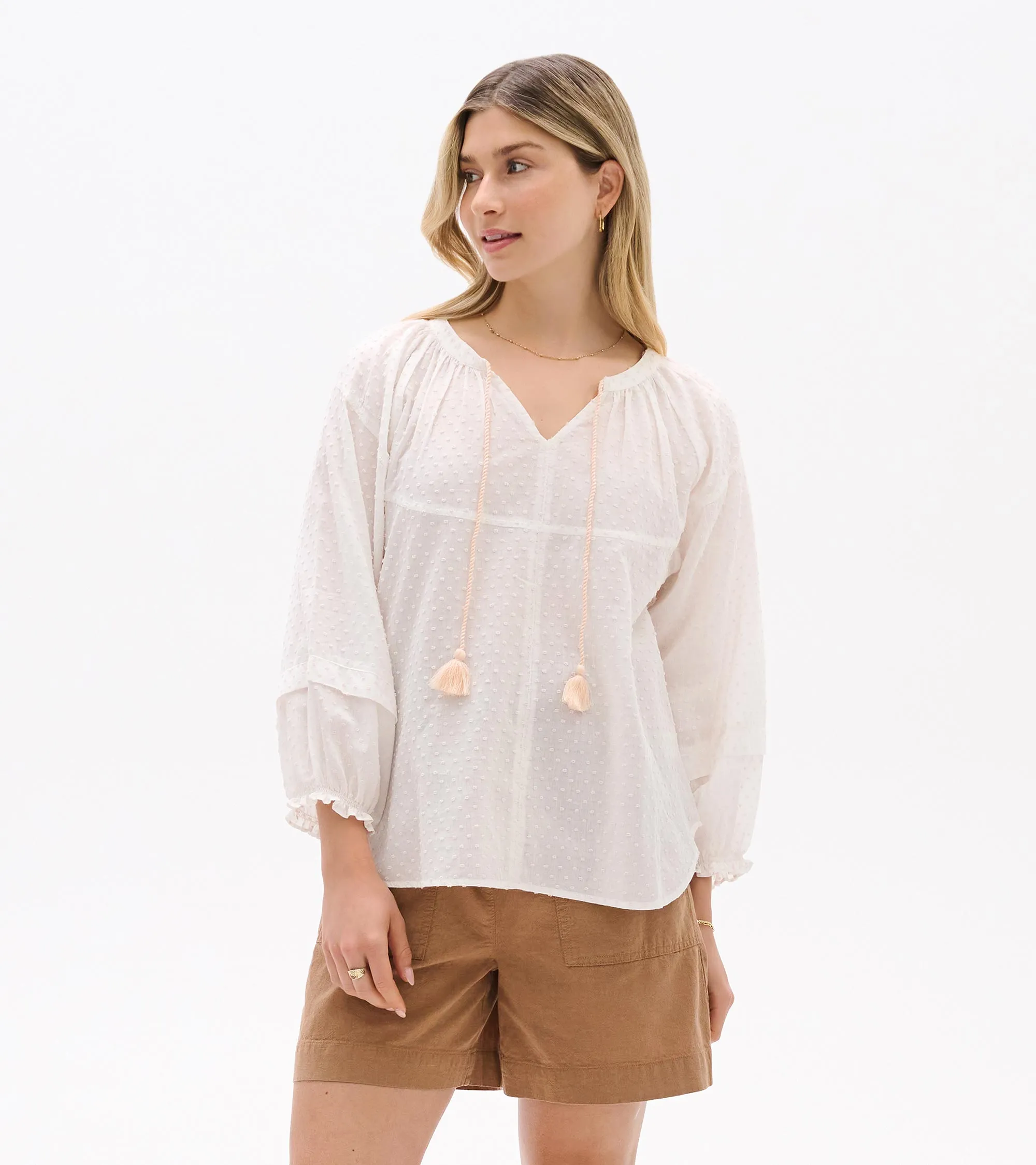 Naomi Blouse - Blush Swiss Dot sold by Hatley