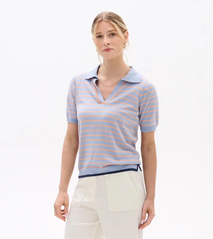 Johnny Collar Top - Serenity Stripe made by Hatley