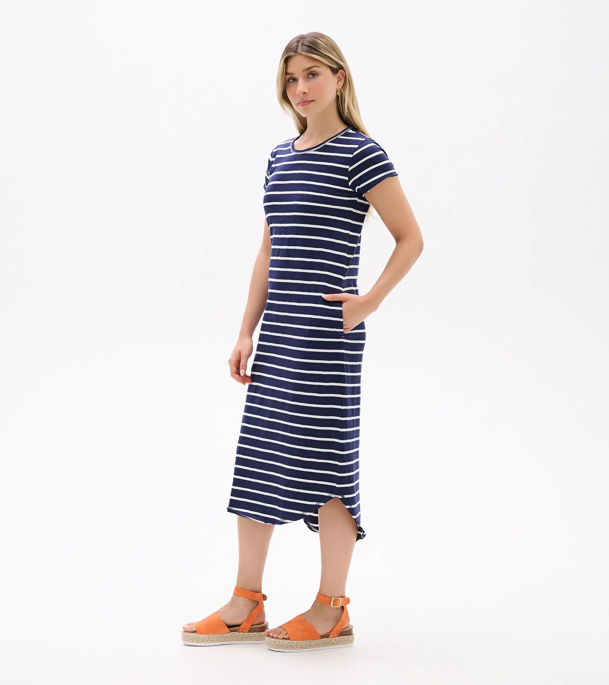 Midi Tee Shirt Dress - Navy and White Stripes sold by Hatley