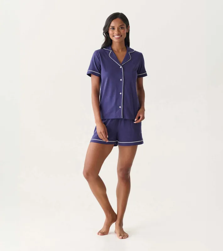 Women's Classic Navy Short Pajama Set made by Hatley