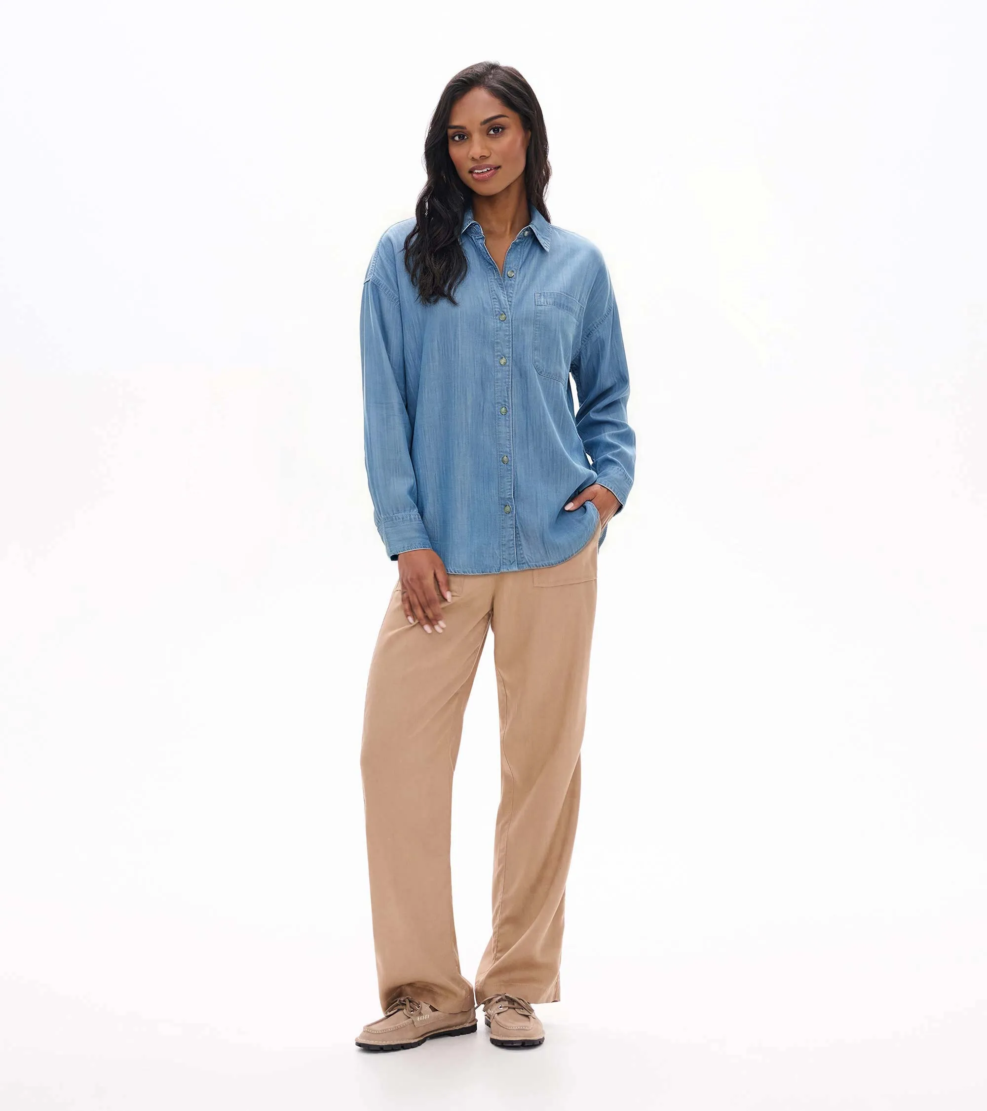 Women's Relaxed Button Down - Light Blue Wash Tencel sold by Hatley product image thumbnail 3
