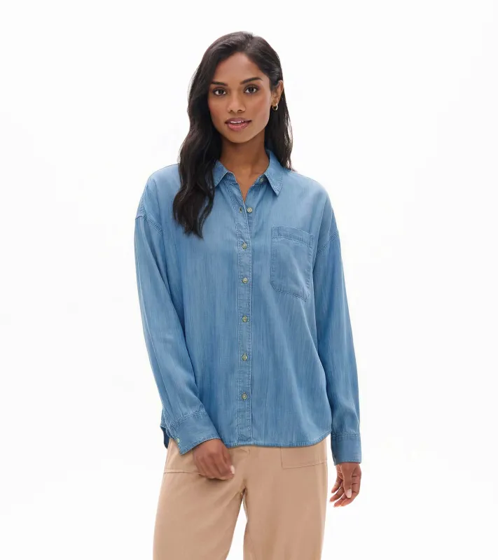 Women's Relaxed Button Down - Light Blue Wash Tencel made by Hatley