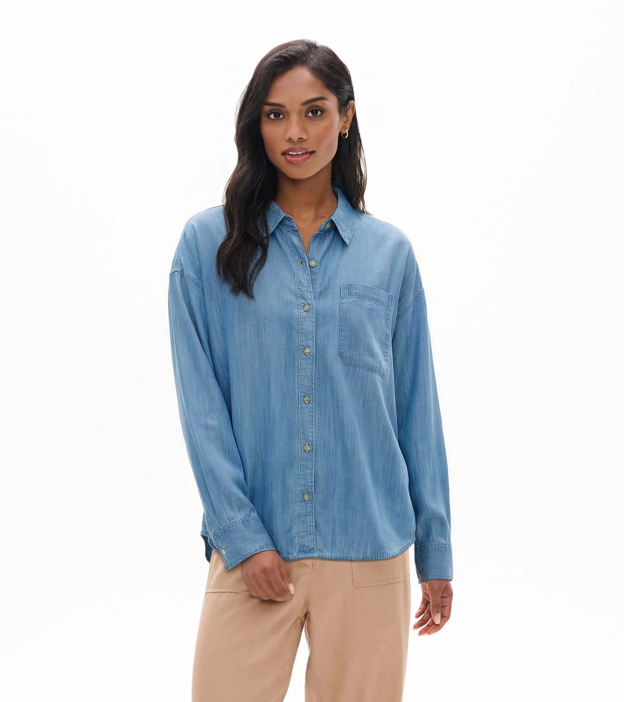 Women's Relaxed Button Down - Light Blue Wash Tencel sold by Hatley