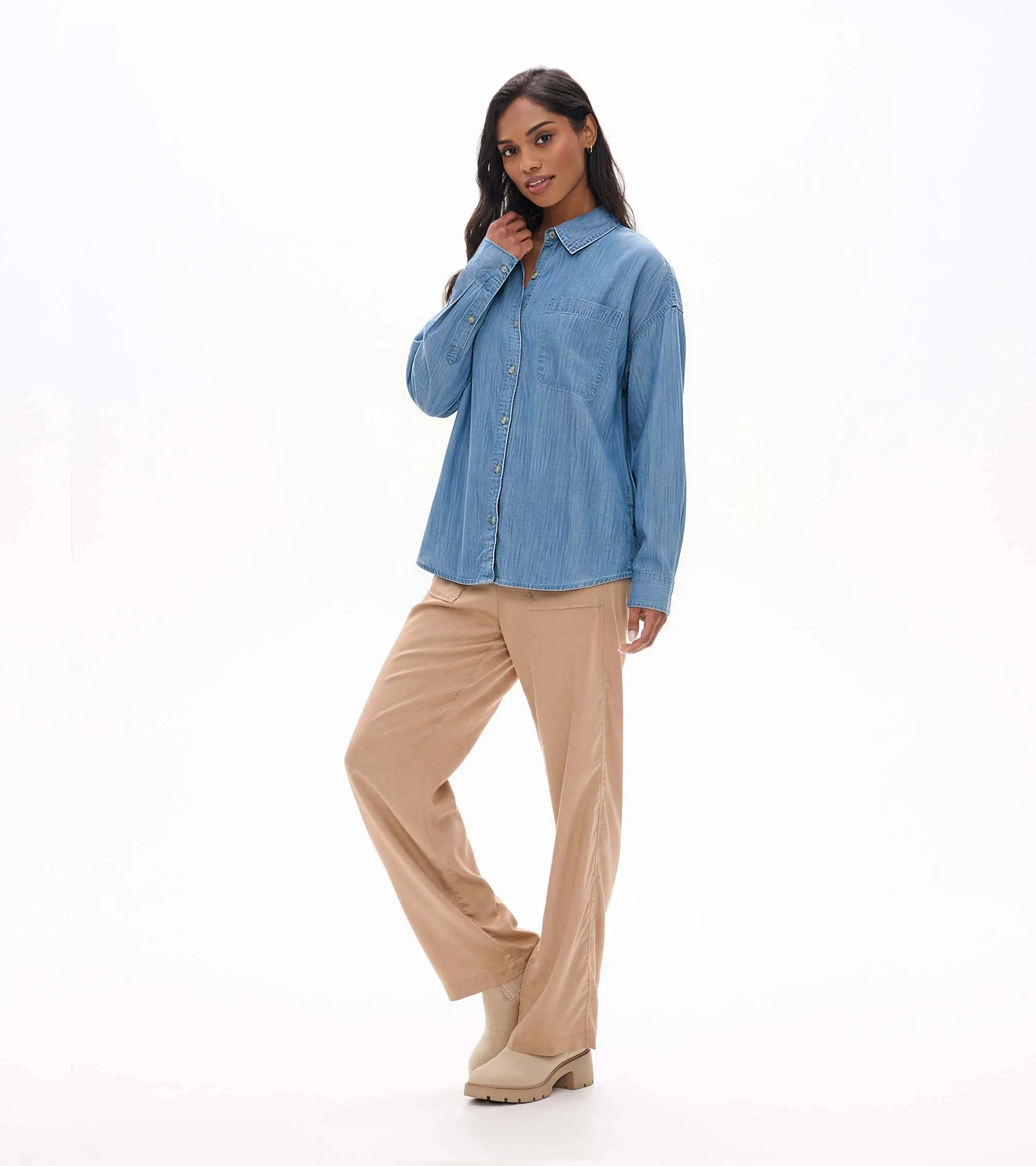 Women's Relaxed Button Down - Light Blue Wash Tencel sold by Hatley product image thumbnail 4