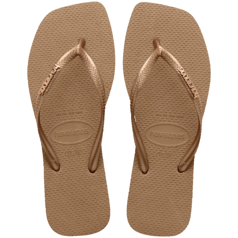 Women's Slim Square Logo Metallic Flip Flops sold by Havaianas
